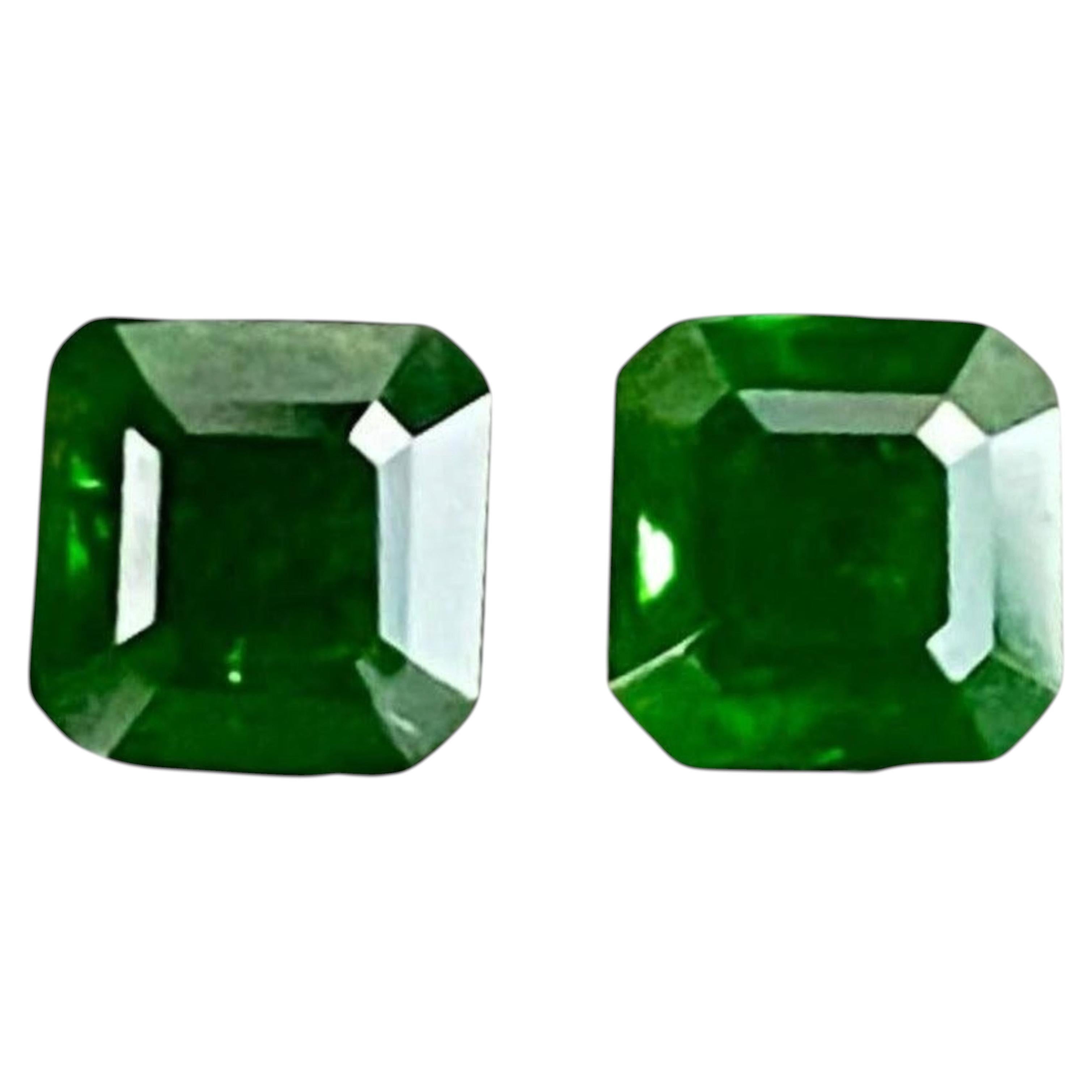 1.72 carats Green Demantoid Garnet Pair Asscher Cut Pakistani Gemstone