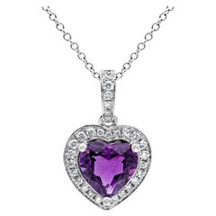 1.72 Carats Heart Shape Purple Amethyst & Diamond Halo Heart Pendant Necklace