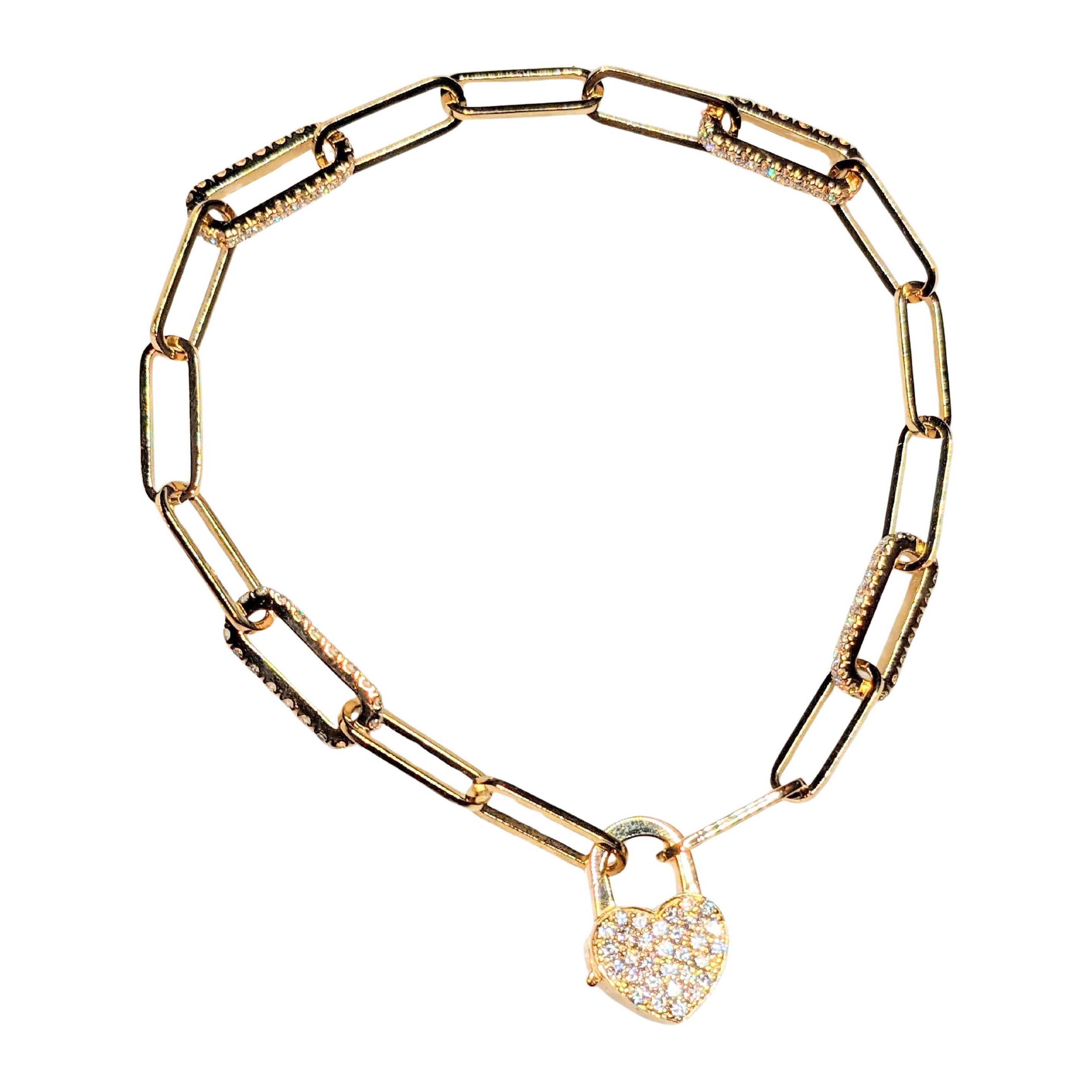 Bracciale in oro 18k e diamanti naturali da 1,72 carati con chiusura a cuore realizzata a mano in vendita