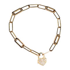 Bracelet de 1,72 carats de diamants naturels et d
or 18k avec cadenas en forme de coeur fait à la main