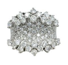 1.72 Carats Total Diamond Cluster Concave Cocktail Ring in 18 Karat White Gold