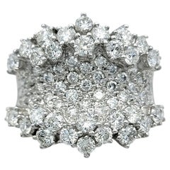 1.72 Carats Total Diamond Cluster Concave Cocktail Ring in 18 Karat White Gold