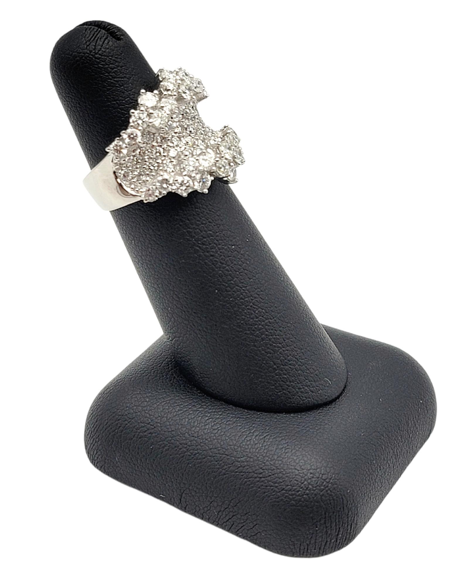 1.72 Carats Total Diamond Concave High-Low Cocktail Ring 18 Karat White Gold For Sale 4