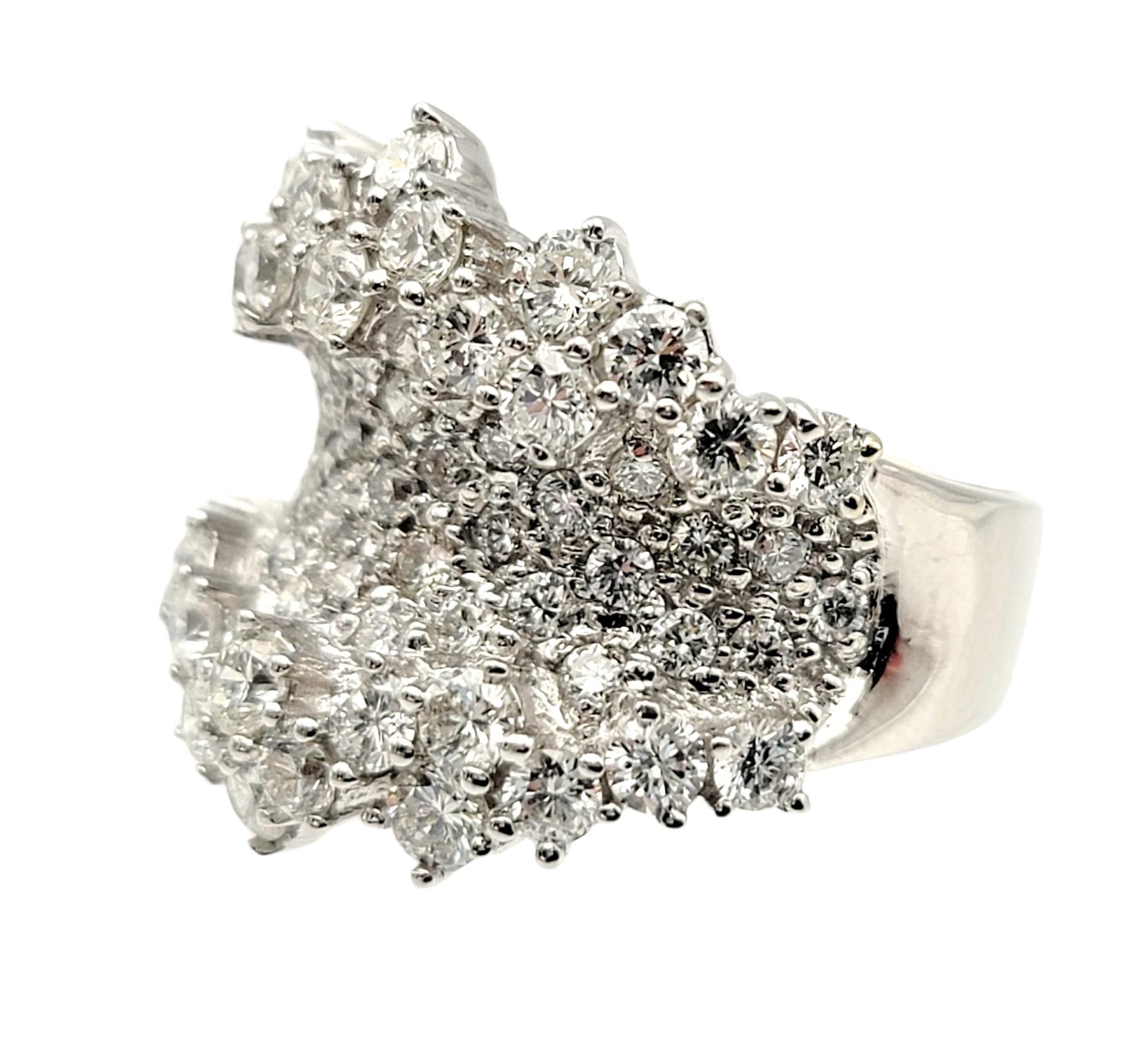 Contemporary 1.72 Carats Total Diamond Concave High-Low Cocktail Ring 18 Karat White Gold For Sale