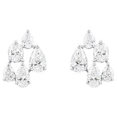 1.72 Ct Natural Diamond Pear & Marquise Scattered Cluster Stud Earrings 14K Gold