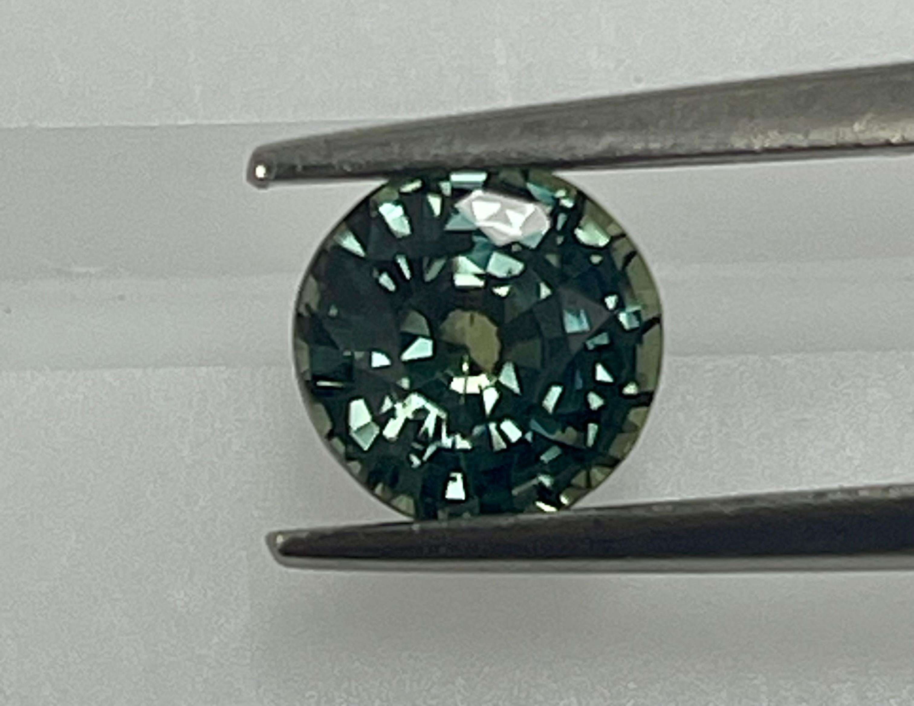 1.72 Ct Round Teal Color Sapphire  In New Condition For Sale In New York, NY