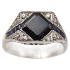 Anello Art Deco con zaffiro e diamante da 1,72 carati in platino
