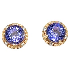 1.72 Cts Tanzanite Rose Gold Studs Earrings 925 Sterling Silver Solid Earrings 