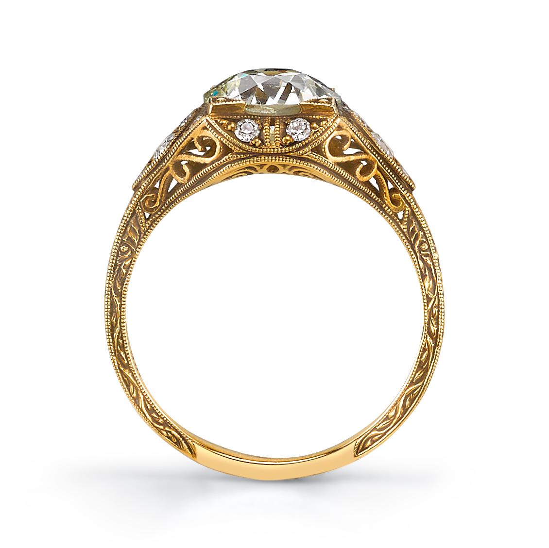 1.72 Old European Cut Diamond Ring Set in 18 Karat Oxidized Yellow Gold In New Condition In Los Angeles, CA