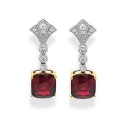 17.2 Rhodolite Round Diamond Yellow and White Gold Earrings