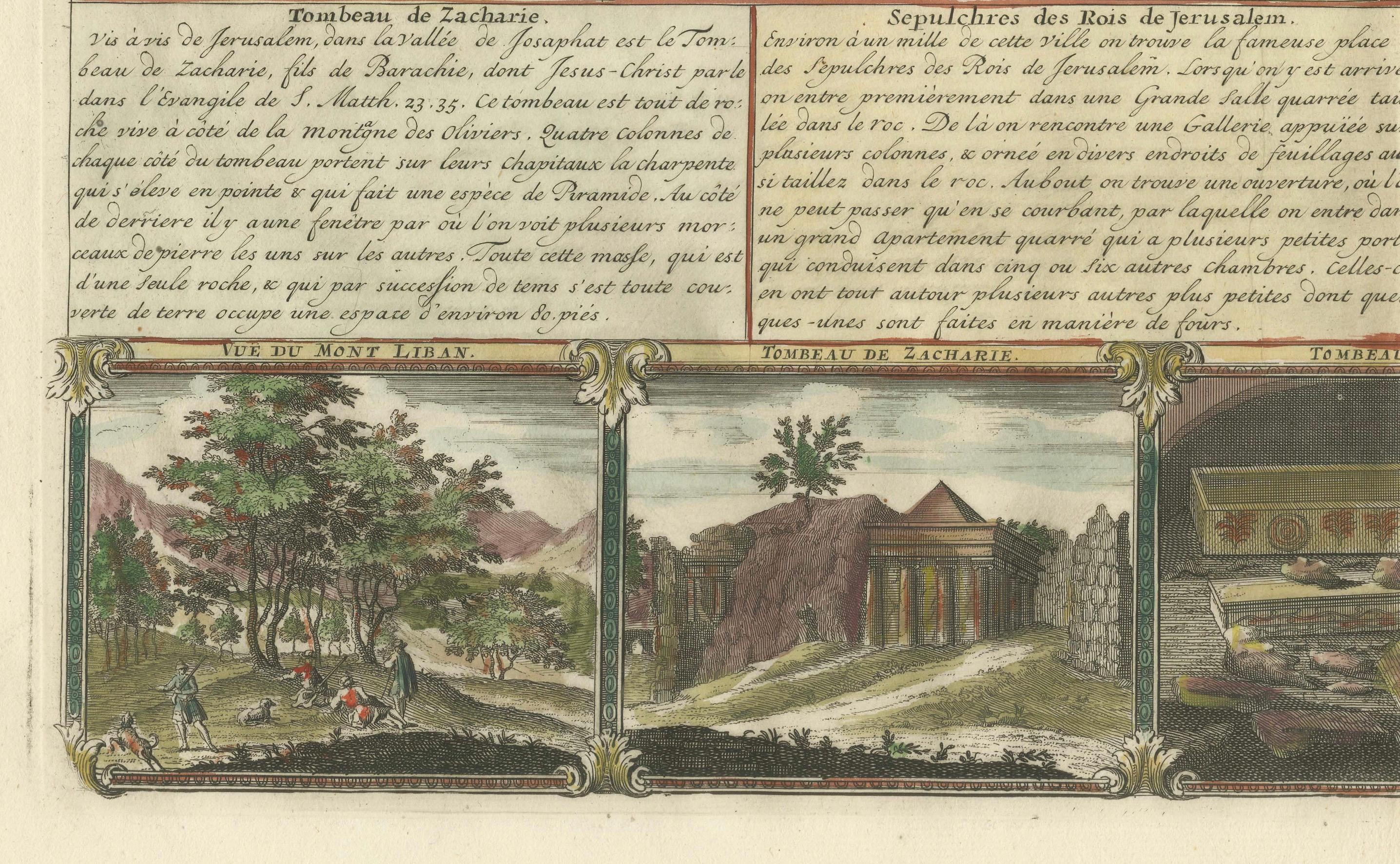 View of Jerusalem 1720 avec statues historiques et points de repère Bon état - En vente à Langweer, NL