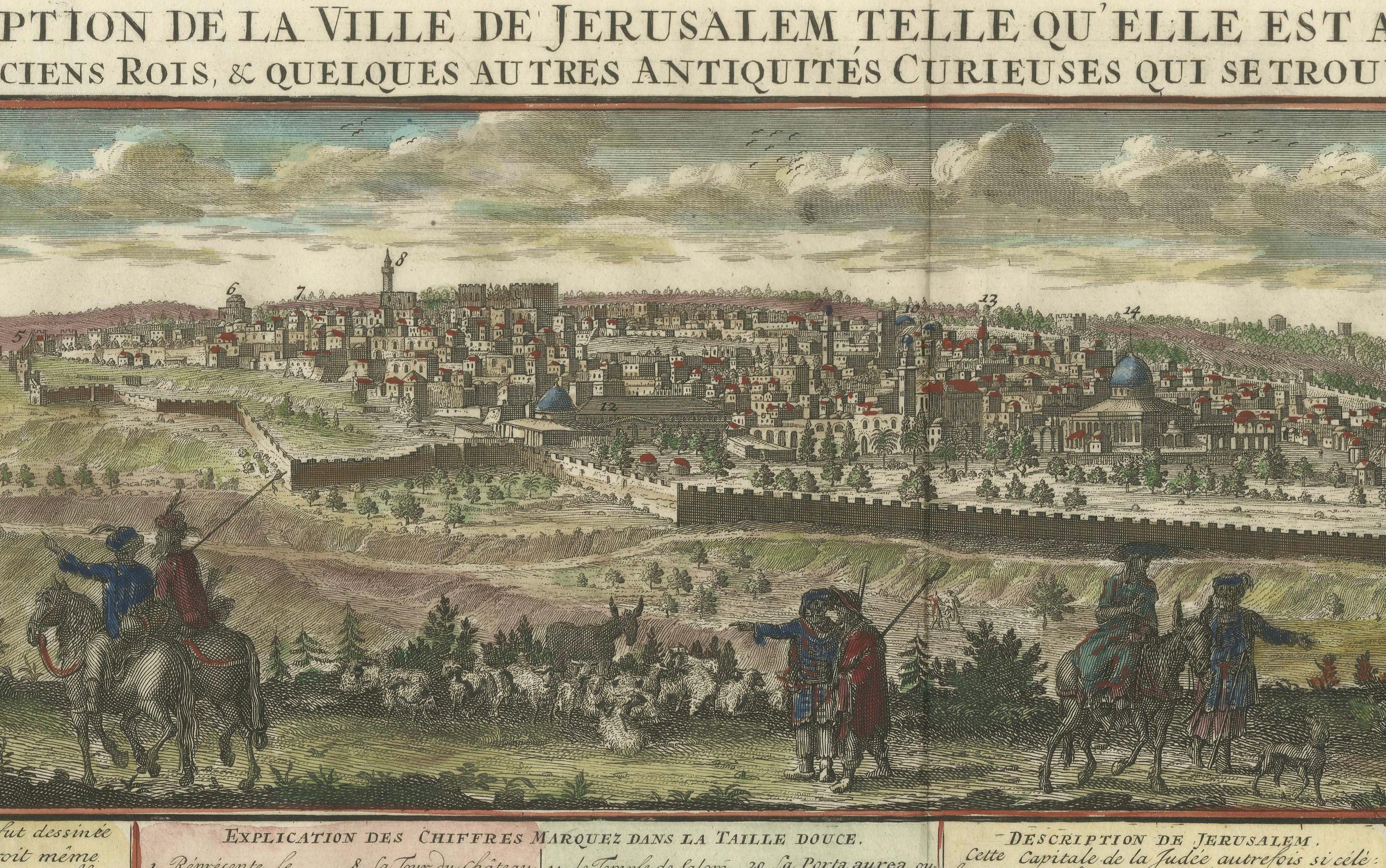 Début du XVIIIe siècle View of Jerusalem 1720 avec statues historiques et points de repère en vente
