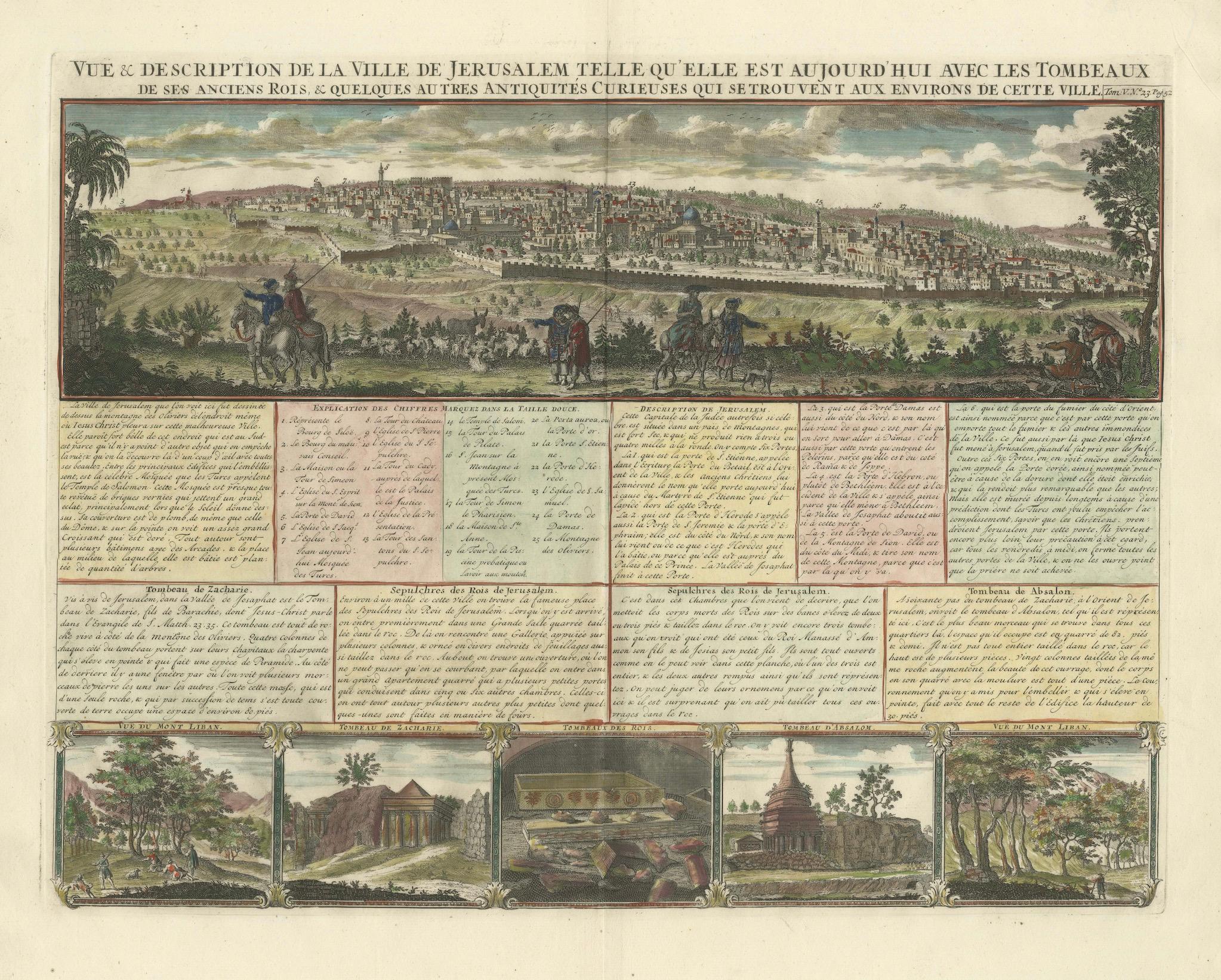 Papier View of Jerusalem 1720 avec statues historiques et points de repère en vente