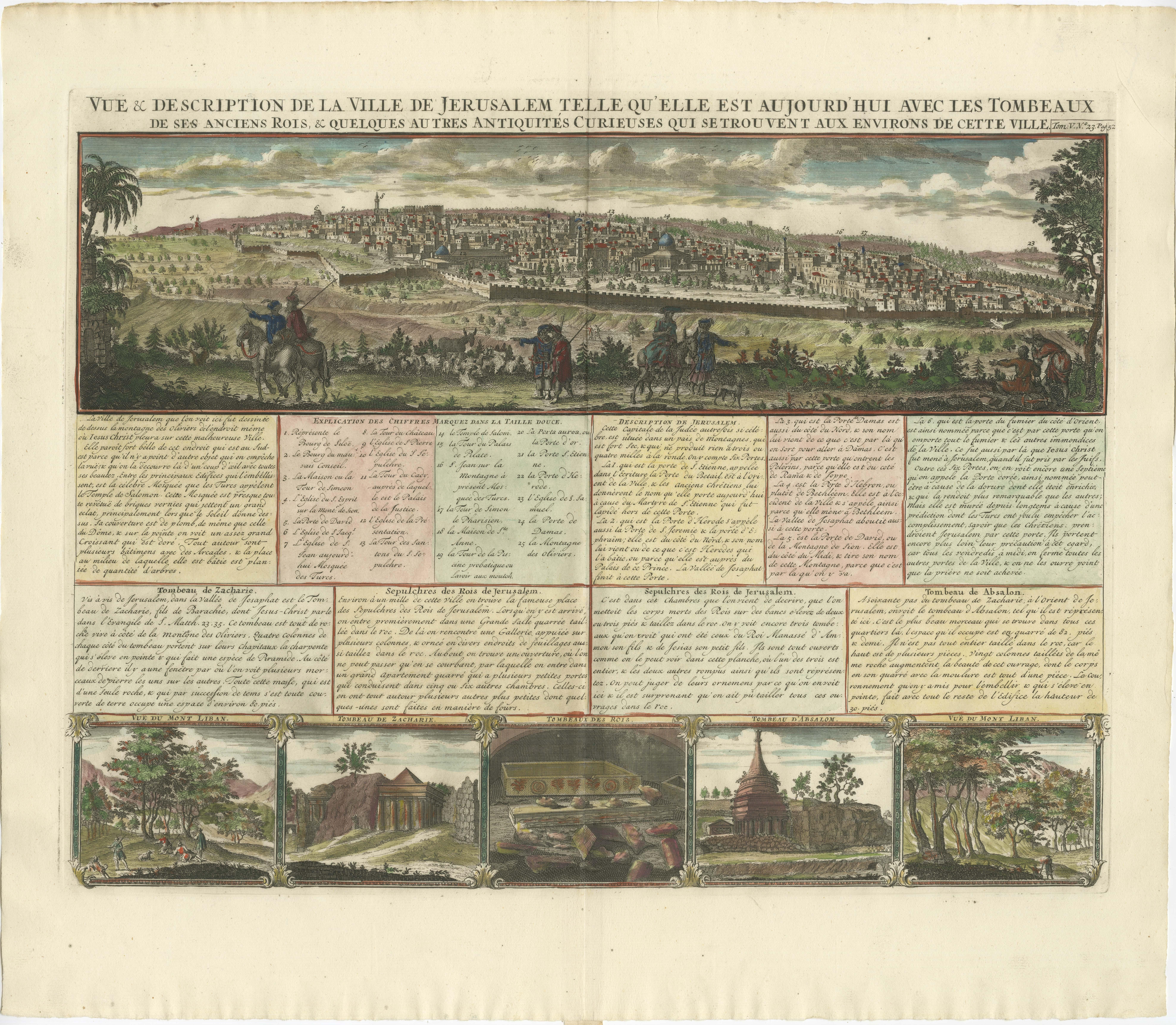 View of Jerusalem 1720 avec statues historiques et points de repère en vente