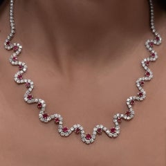 17.20 Carat Diamond and 4.25 Carat Ruby Wave Motif Platinum Necklace