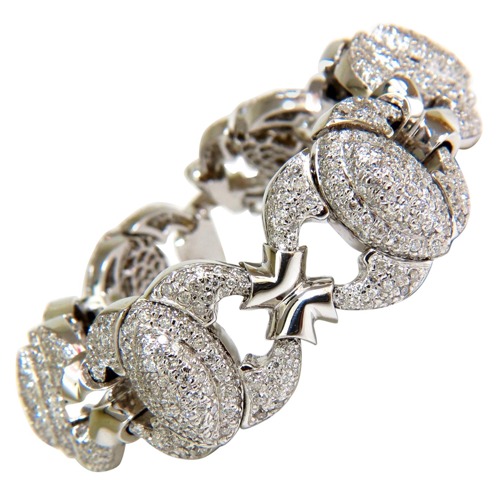 17.20 Carat Diamonds Hinge Linked Bracelet 14 Karat F/G VS Modern Deco For Sale