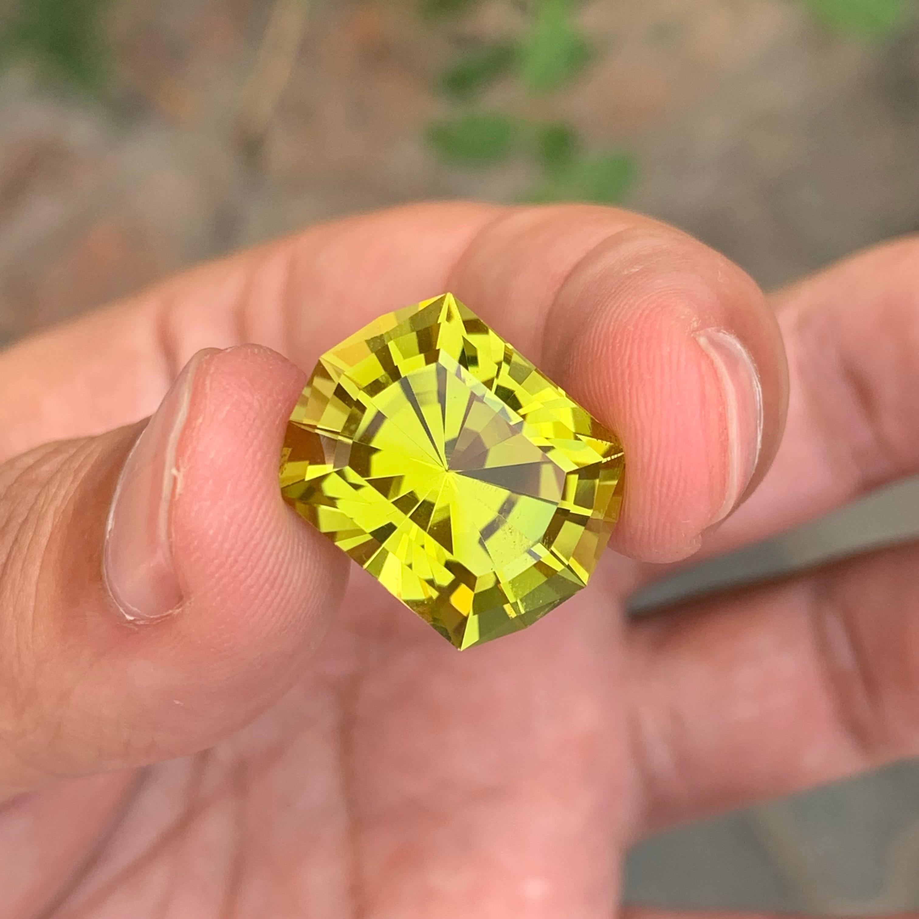 Women's or Men's 17.20 Carat Natural Loose Green Gold Lemon Quartz Hexagon Cut Gemstone For Sale