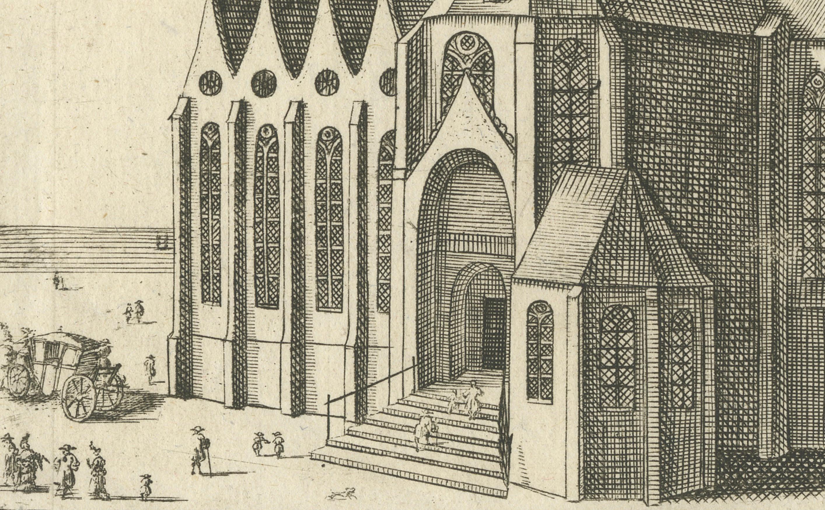 1720 Grabado de la catedral de San Cristóbal de Roermond por Jacobus Harrewijn Papel en venta