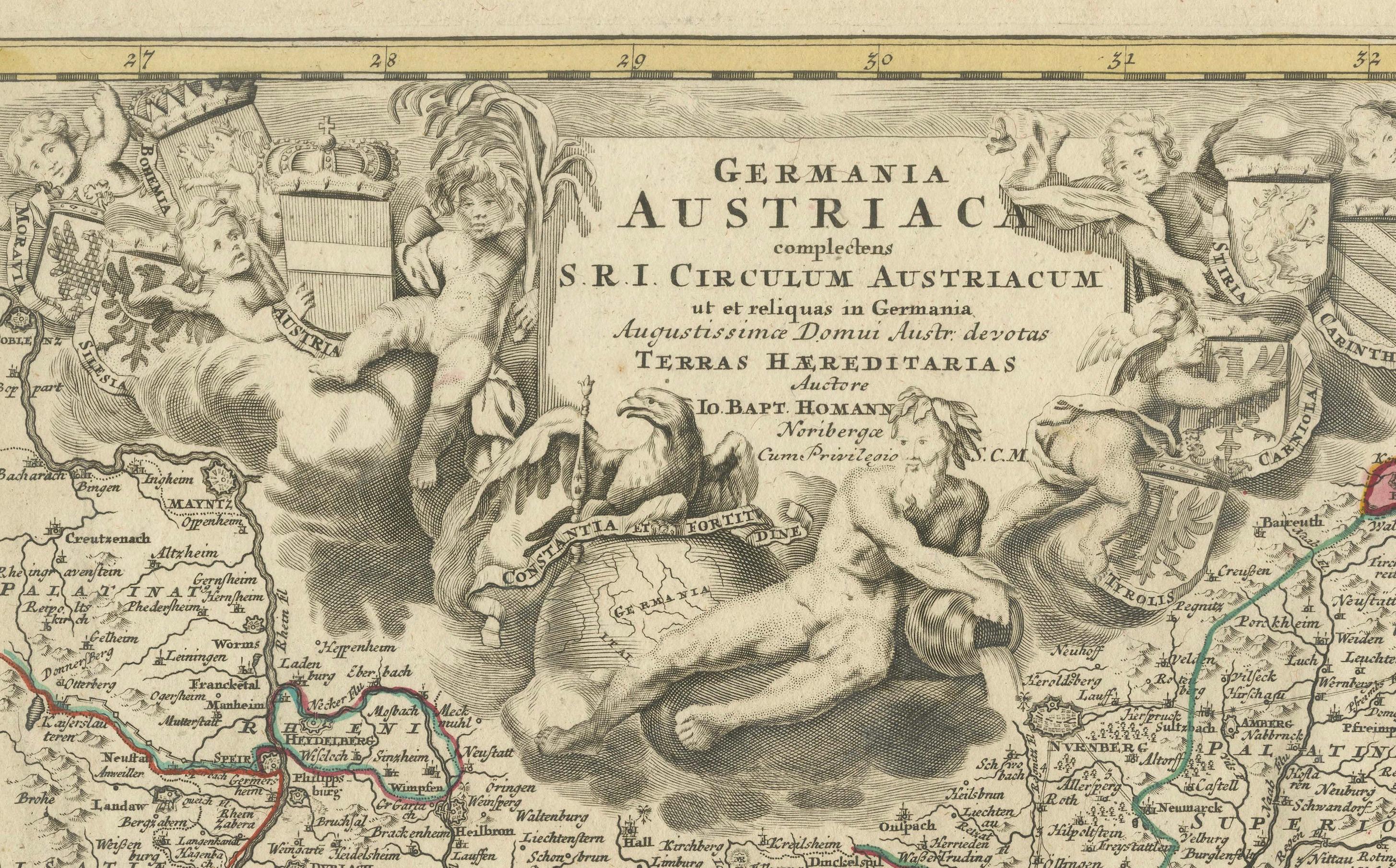 Paper 1720 Johann Baptist Homann Map of the Austrian Circle and Surrounding Regions For Sale