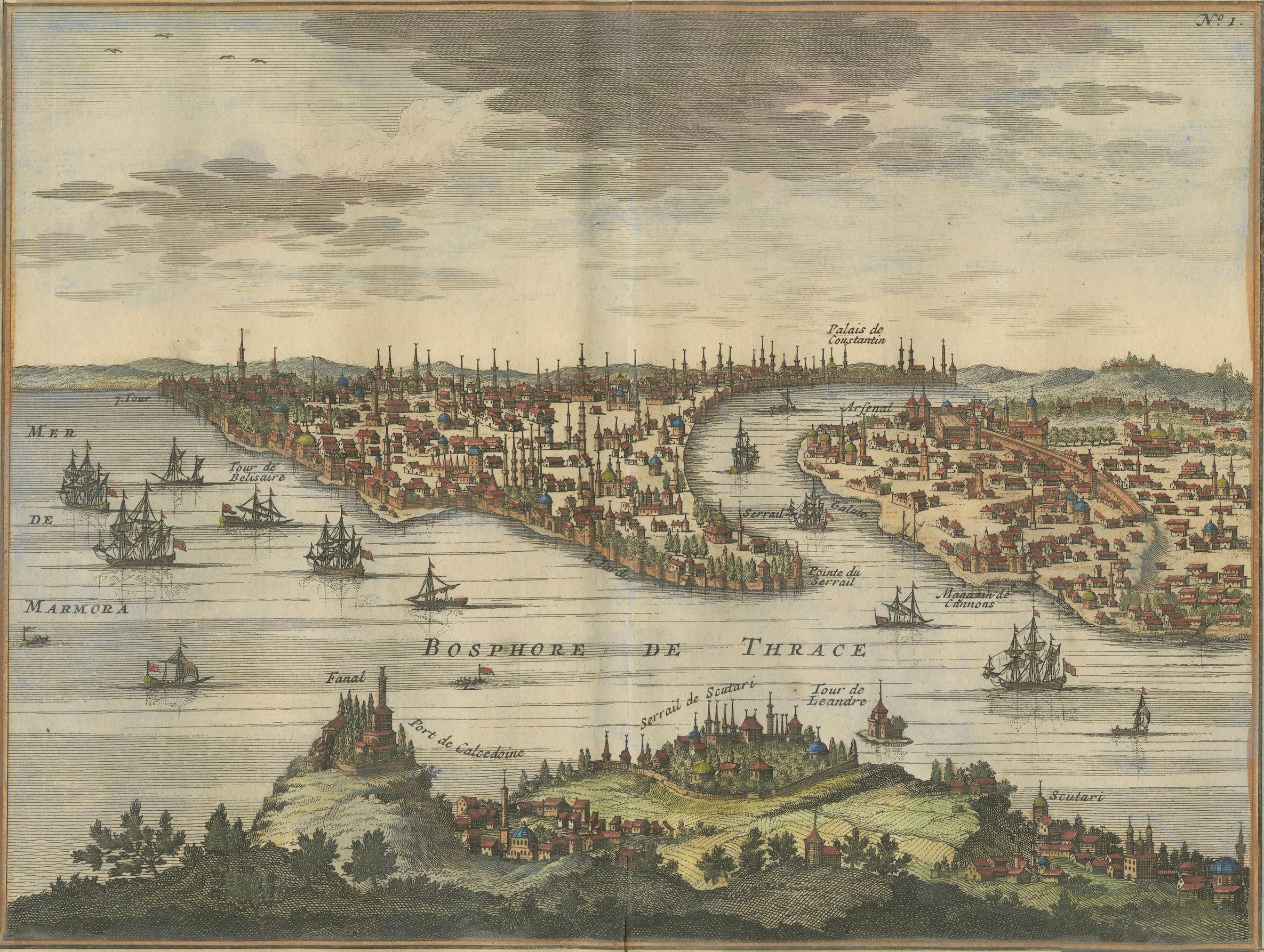 Panoramik Vista von Istanbul und dem Bosphorus aus dem Jahr 1720 – mit Säule von Pompey im Zustand „Gut“ im Angebot in Langweer, NL