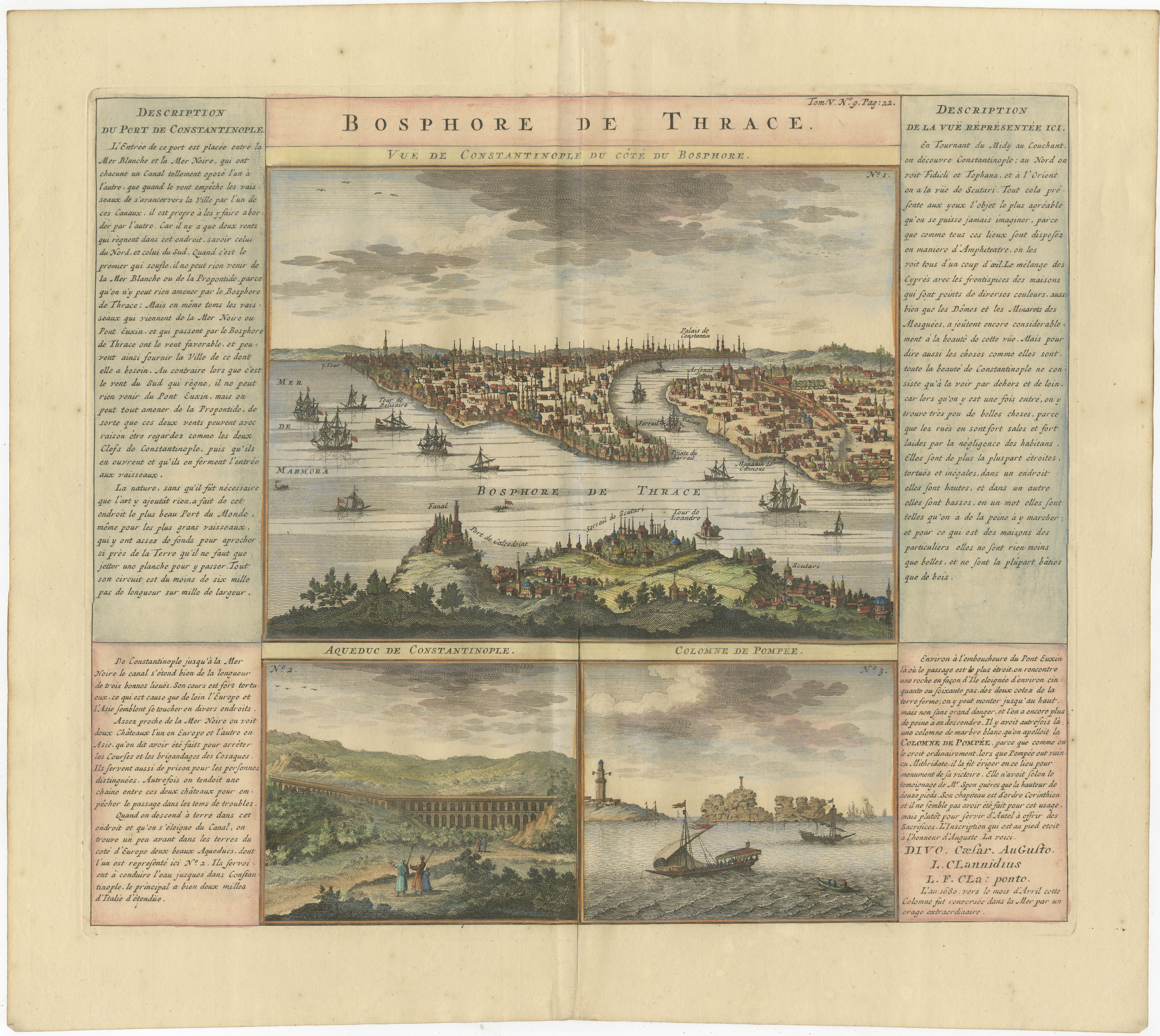Early 18th Century 1720 Panoramic Vista of Istanbul and the Bosphorus - with Column of Pompey For Sale