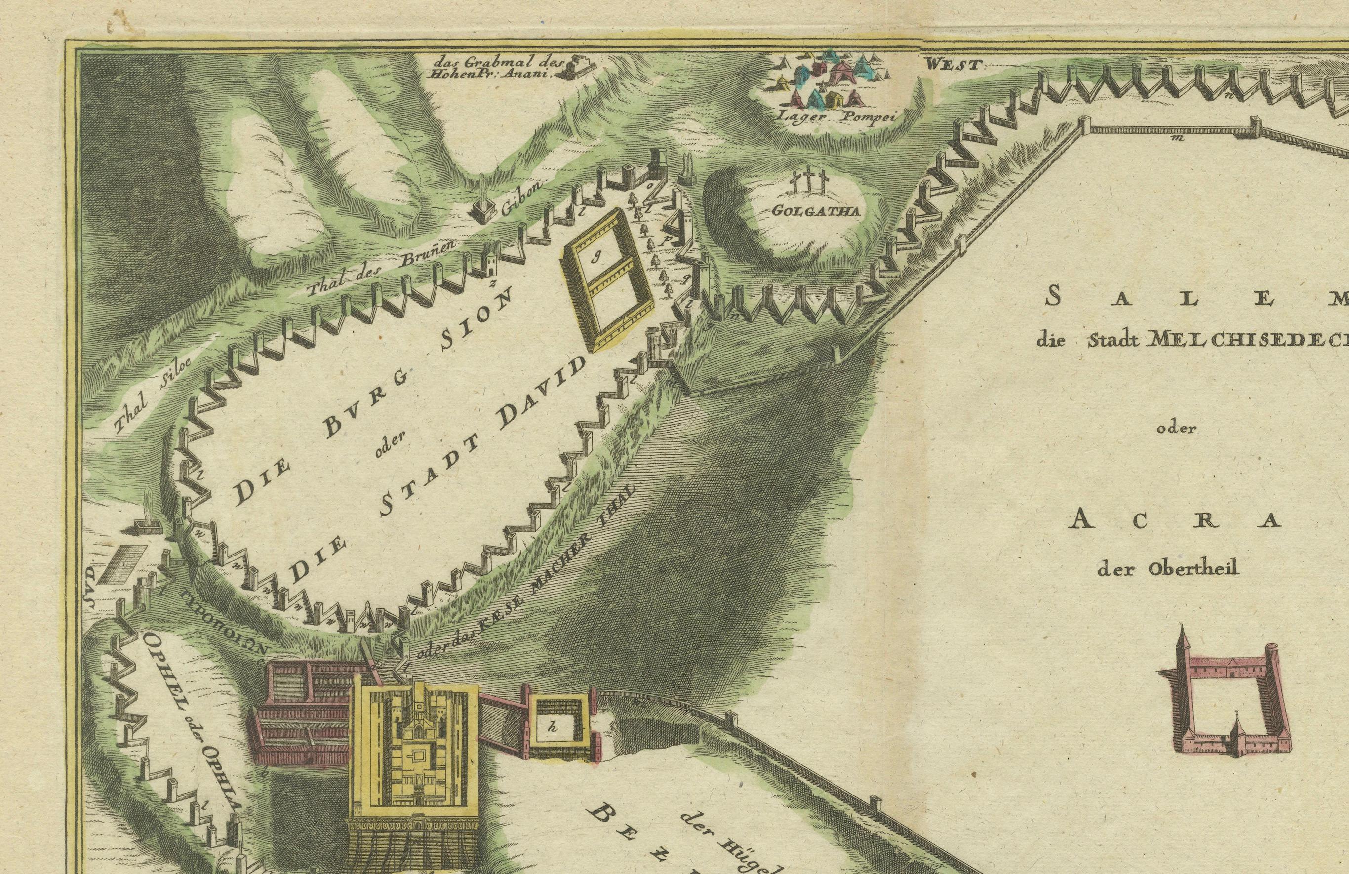  1720 Carte Weigel de Jérusalem basée sur les écrits de Josèphe  

Cette carte à vol d'oiseau de l'ancienne Jérusalem, réalisée en 1720 par I+I, est d'une grande complexité. Coccejo, gravé par Christophe Weigel, offre un aperçu fascinant de