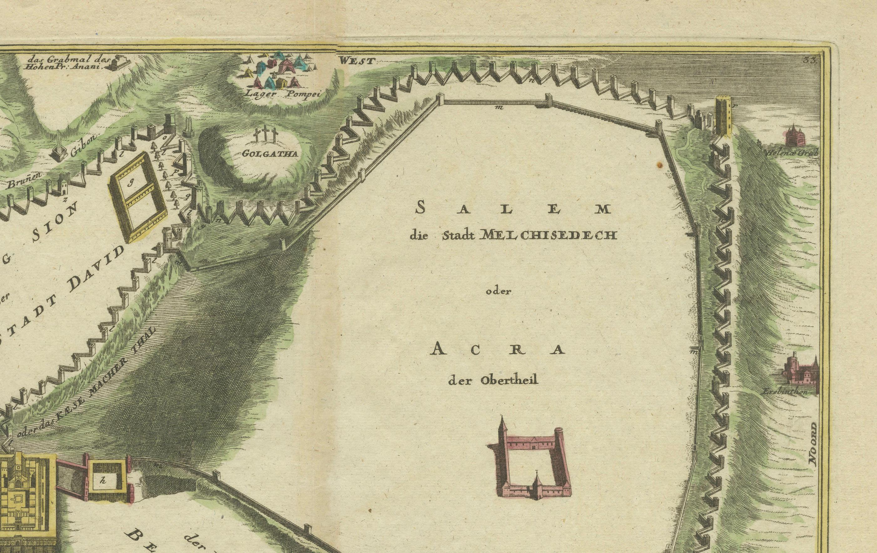 Gravé La gravure de Weigel de Jérusalem : une vue biblique de la perspective de Josephus, 1720 en vente