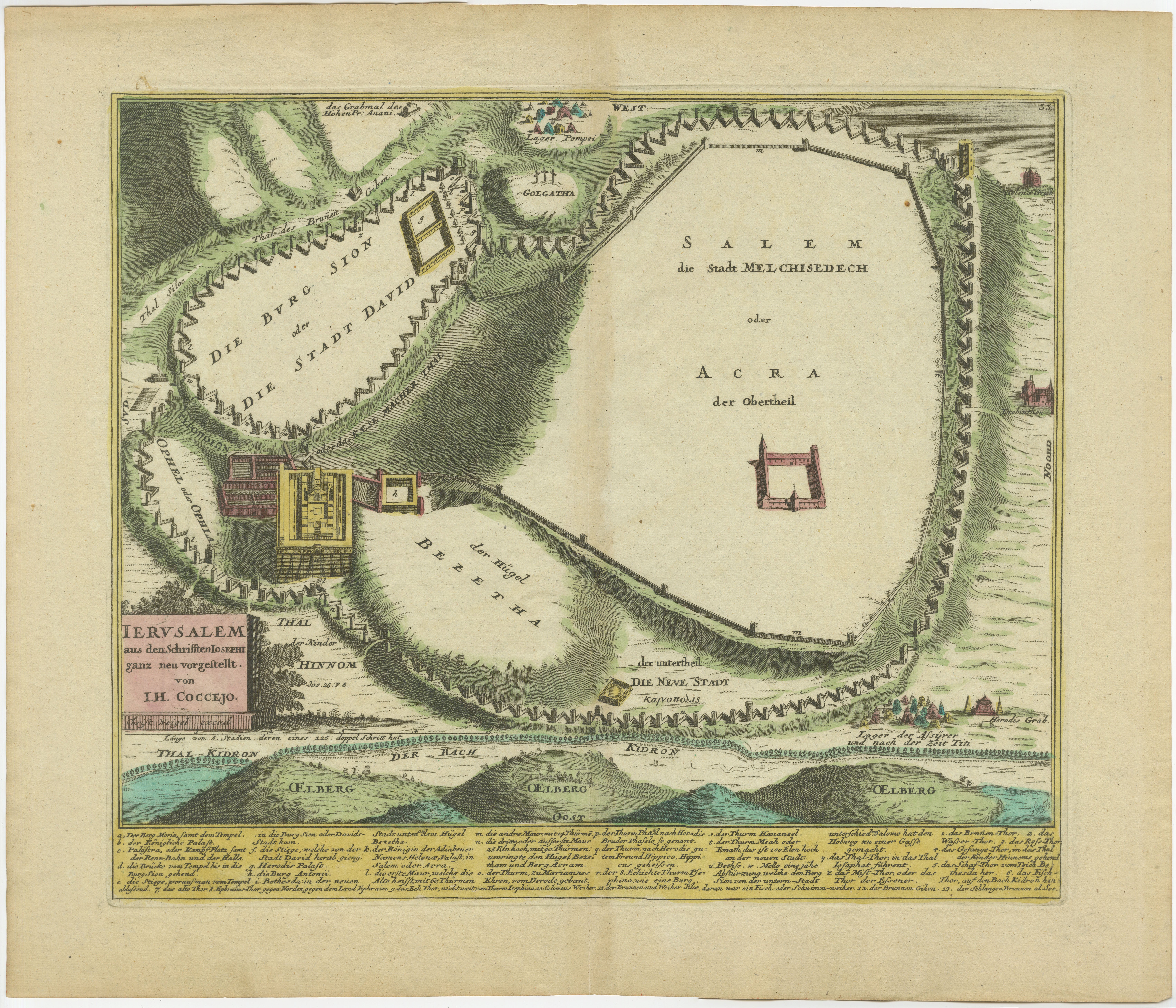 La gravure de Weigel de Jérusalem : une vue biblique de la perspective de Josephus, 1720 en vente