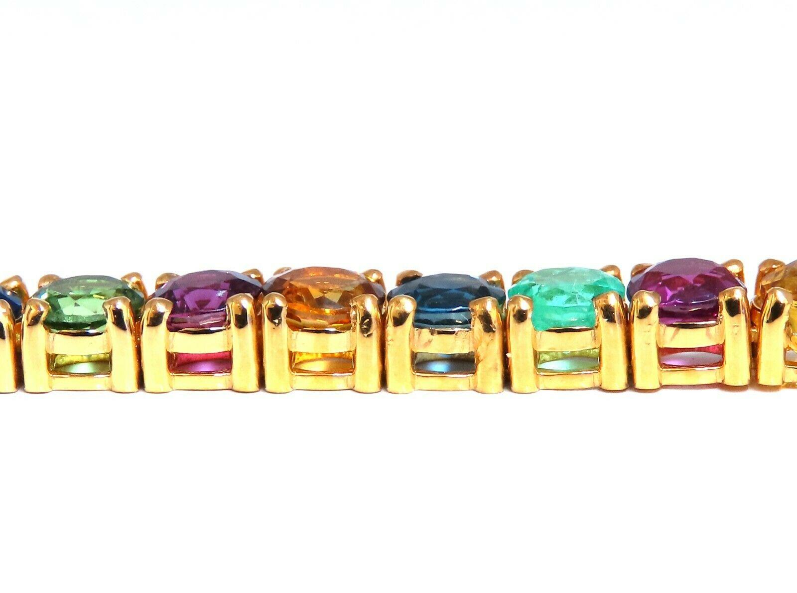 Gem Line.

17.20ct. Natural Blue/Yellow / Pink Sapphires, 

Green Garnet, Emerald, Ruby & Diamonds bracelet.

Full round cuts, great sparkles.

Clean Clarity & Transparent.

(1) .35ct Natural Round Brilliant Diamond.

H-color Vs-2 clarity

Secure