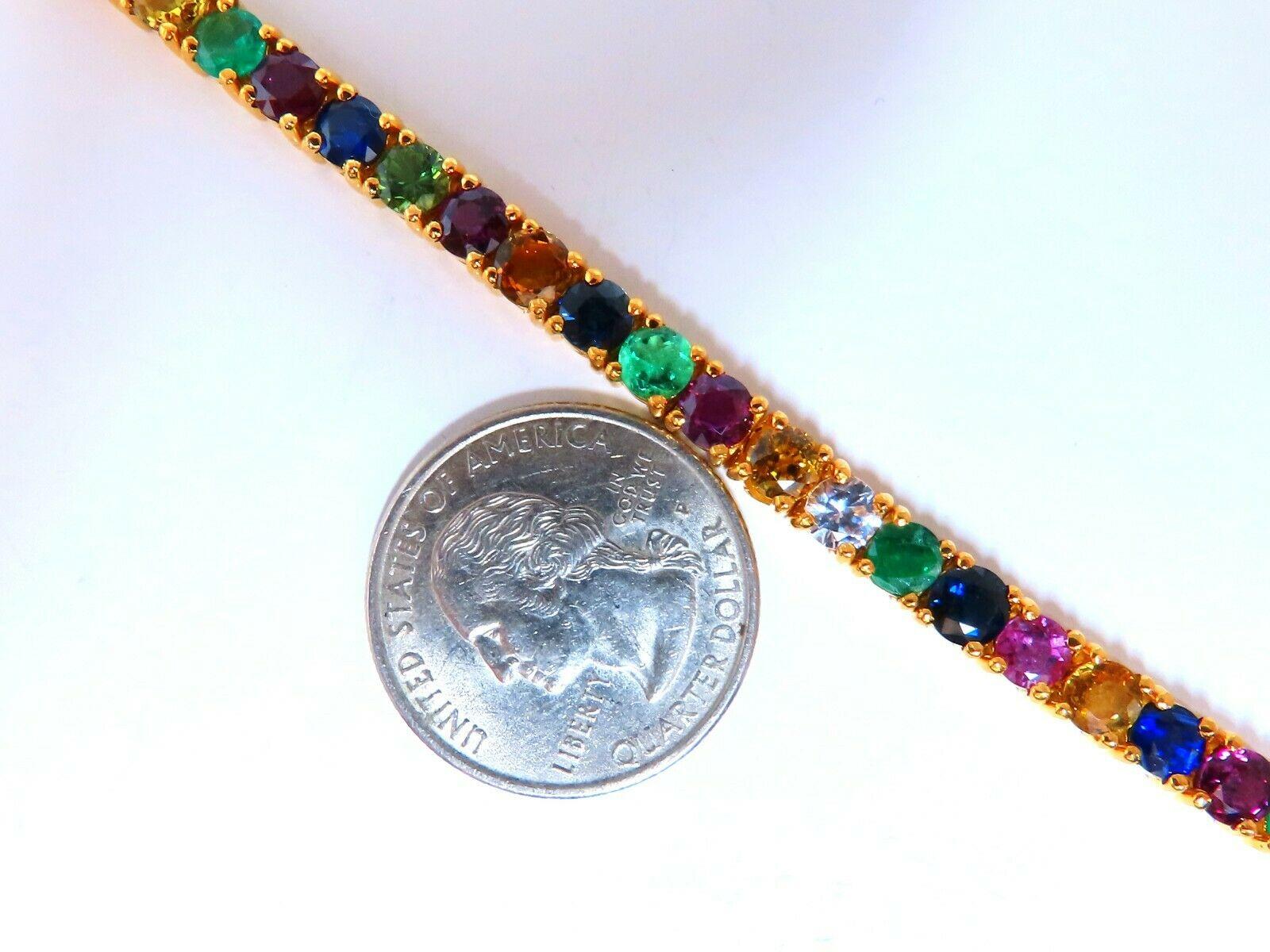 Round Cut 17.20Ct Natural Gem-Line Emerald Sapphire Ruby Bracelet 14Kt For Sale