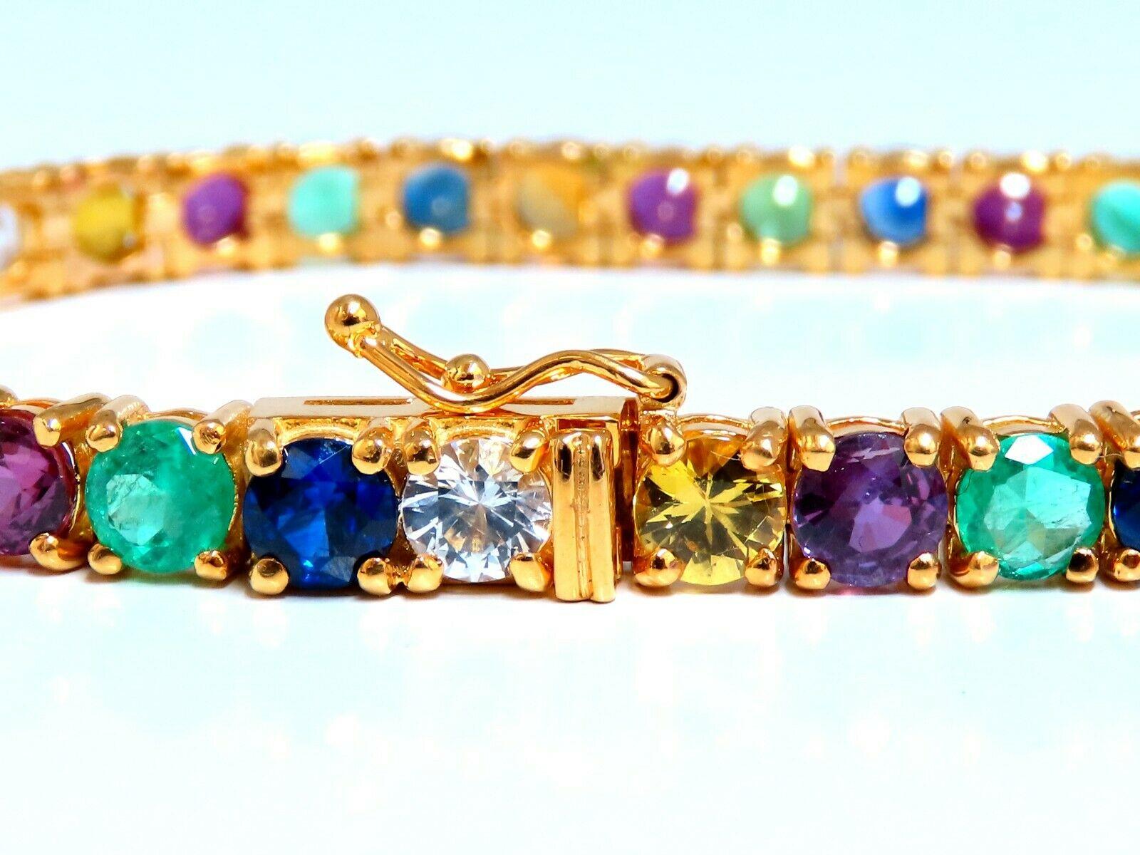 Bracelet en or 14 carats avec émeraudes, saphirs et rubis, ligne de pierres précieuses naturelles 17,20 carats en vente 1