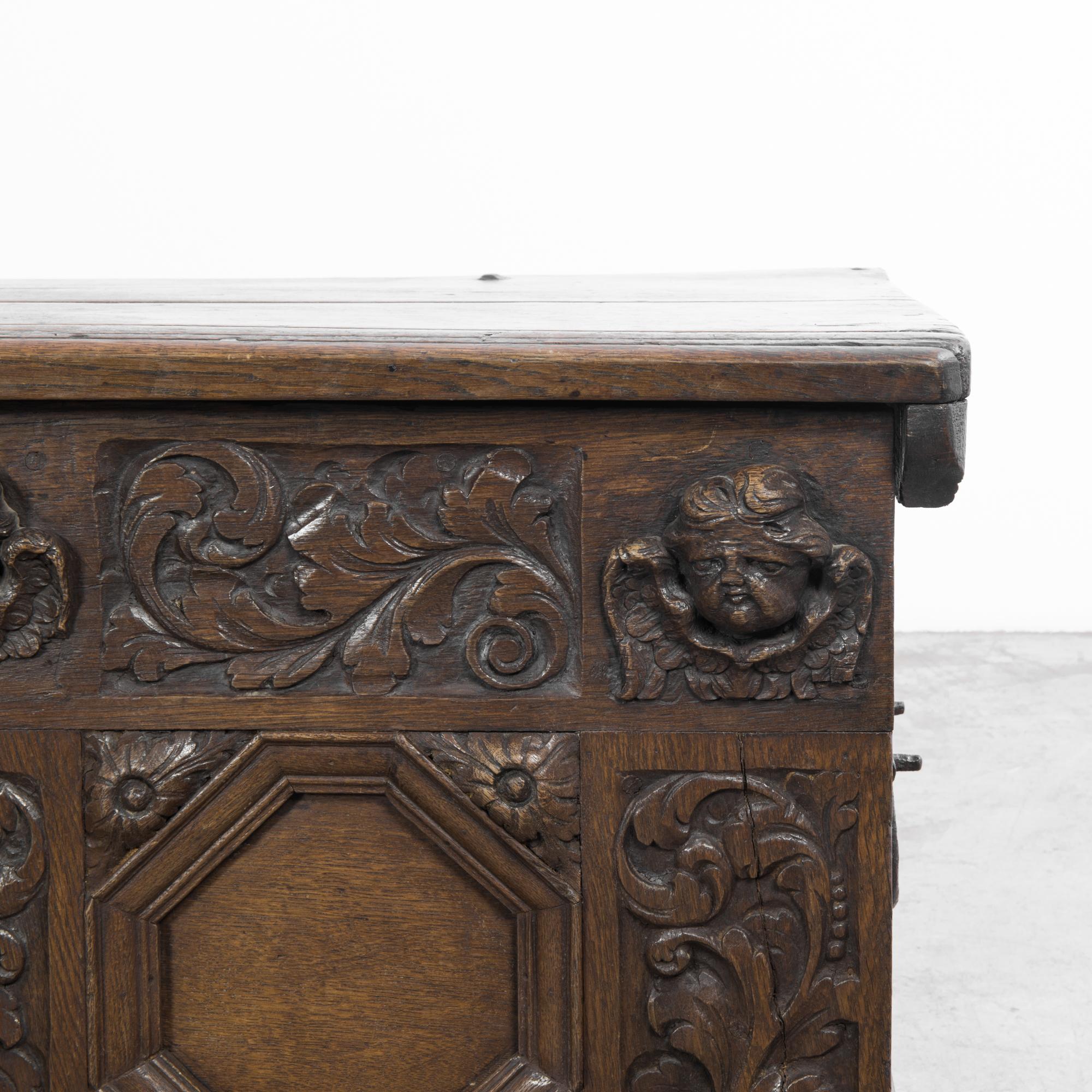 Hand-Carved 1720s German Wooden Trunk with Original Patina