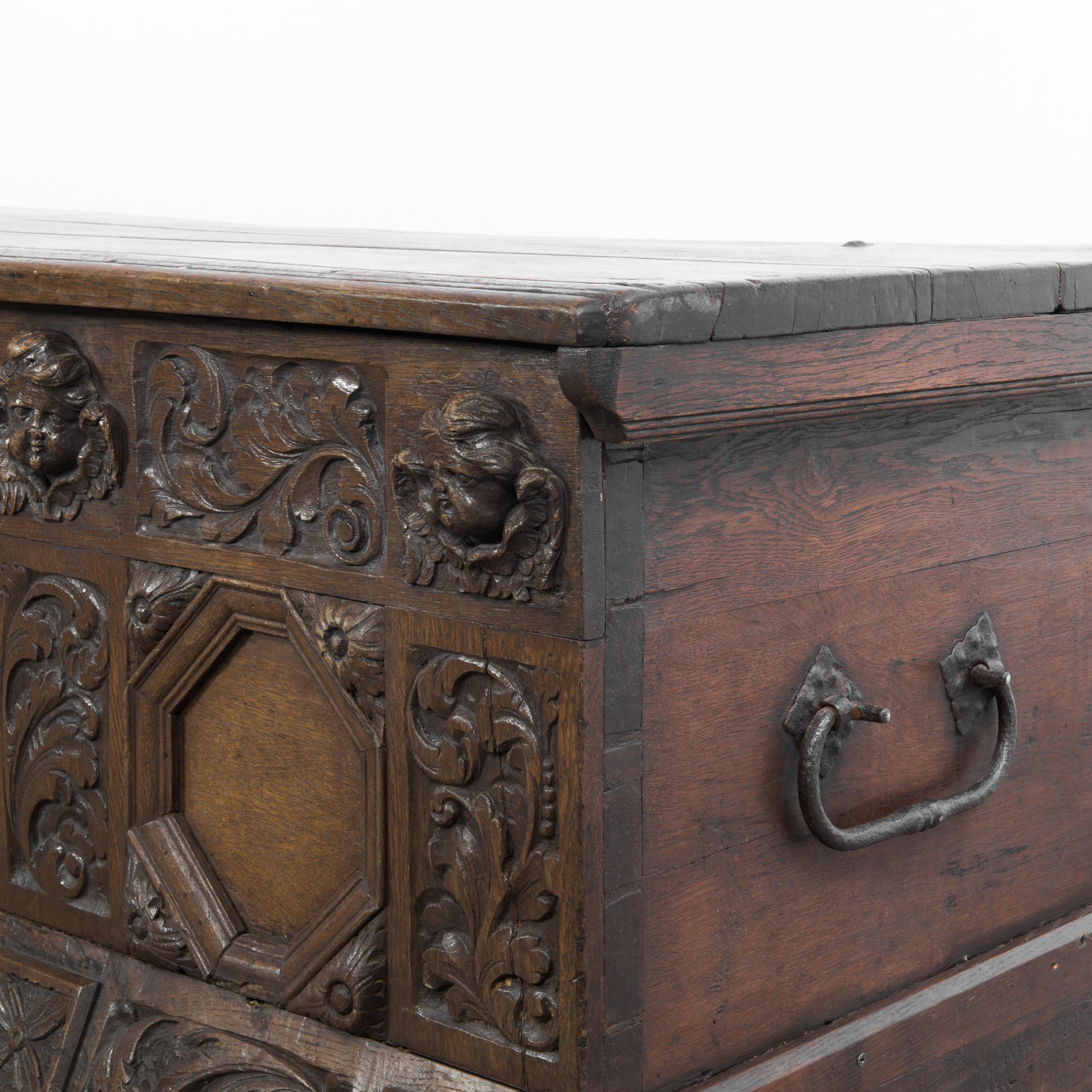 1720s German Wooden Trunk with Original Patina In Good Condition In High Point, NC