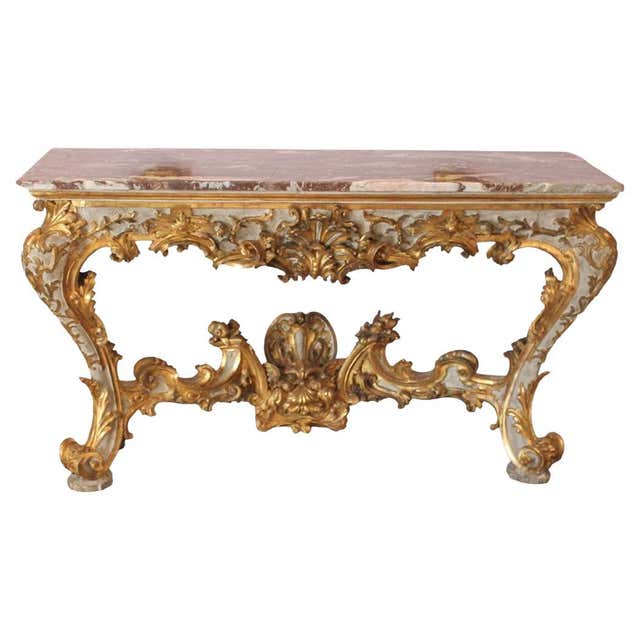 Exceptional 18th Century Rococo Giltwood Marble Top Console Table For ...
