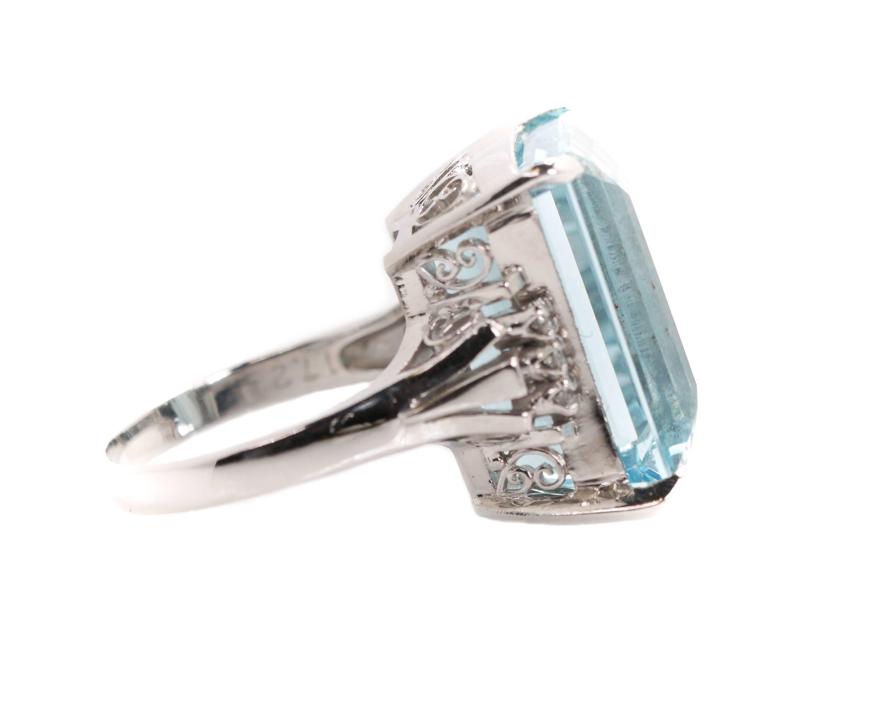 Retro 17.21 Carat Aquamarine and Diamond Cathedral Platinum Ring