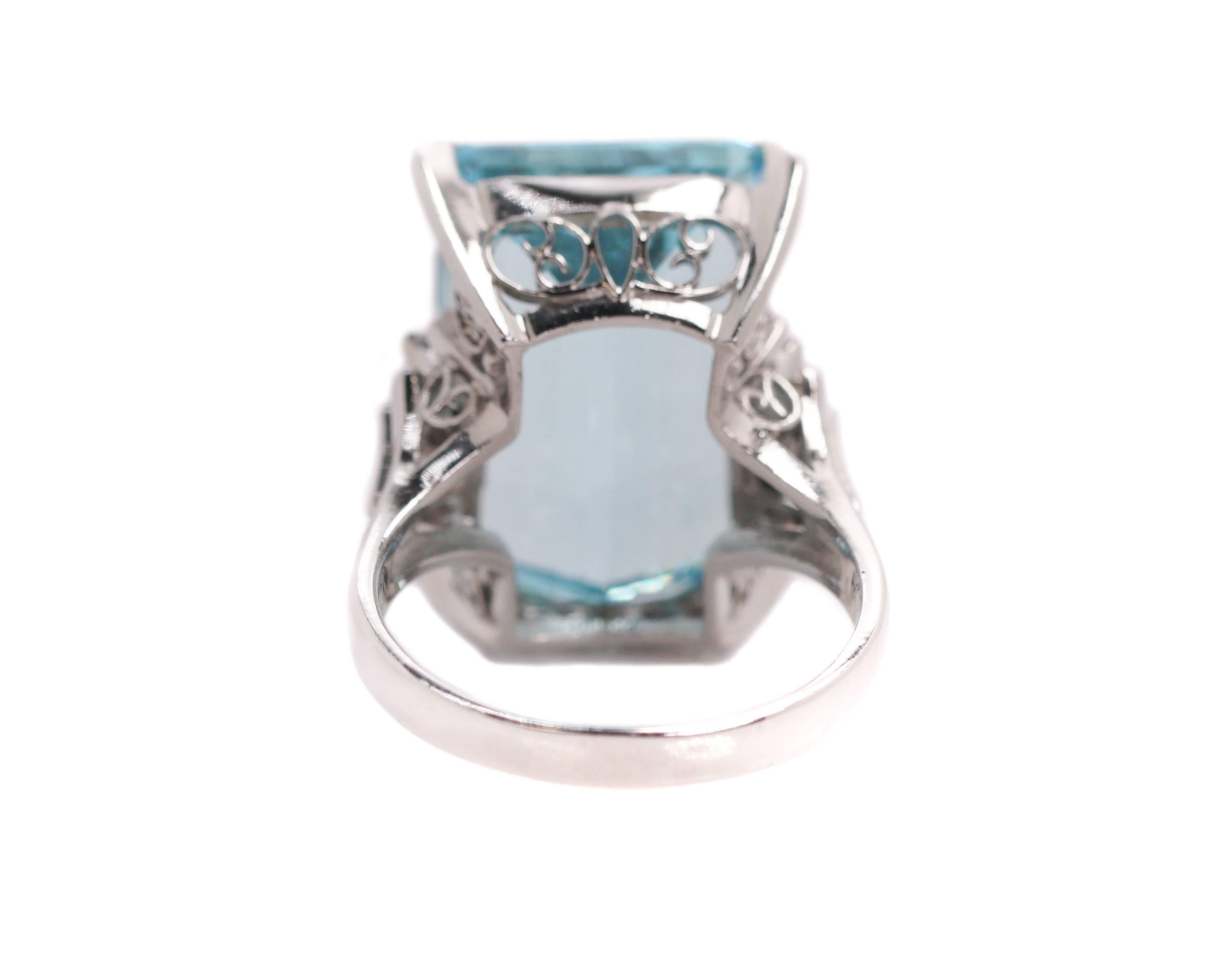 Emerald Cut 17.21 Carat Aquamarine and Diamond Cathedral Platinum Ring