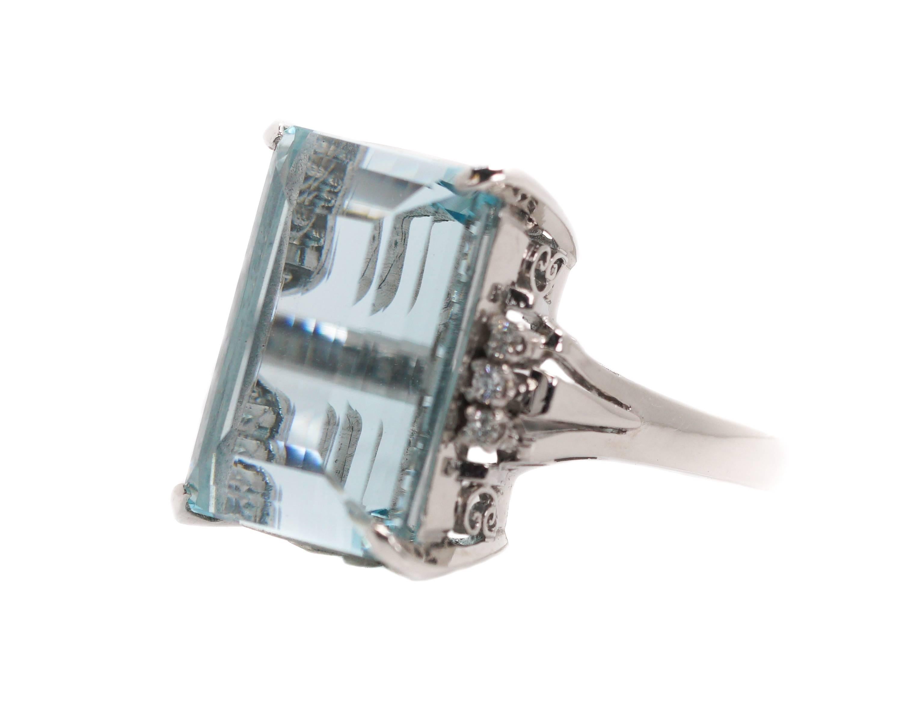 Women's 17.21 Carat Aquamarine and Diamond Cathedral Platinum Ring