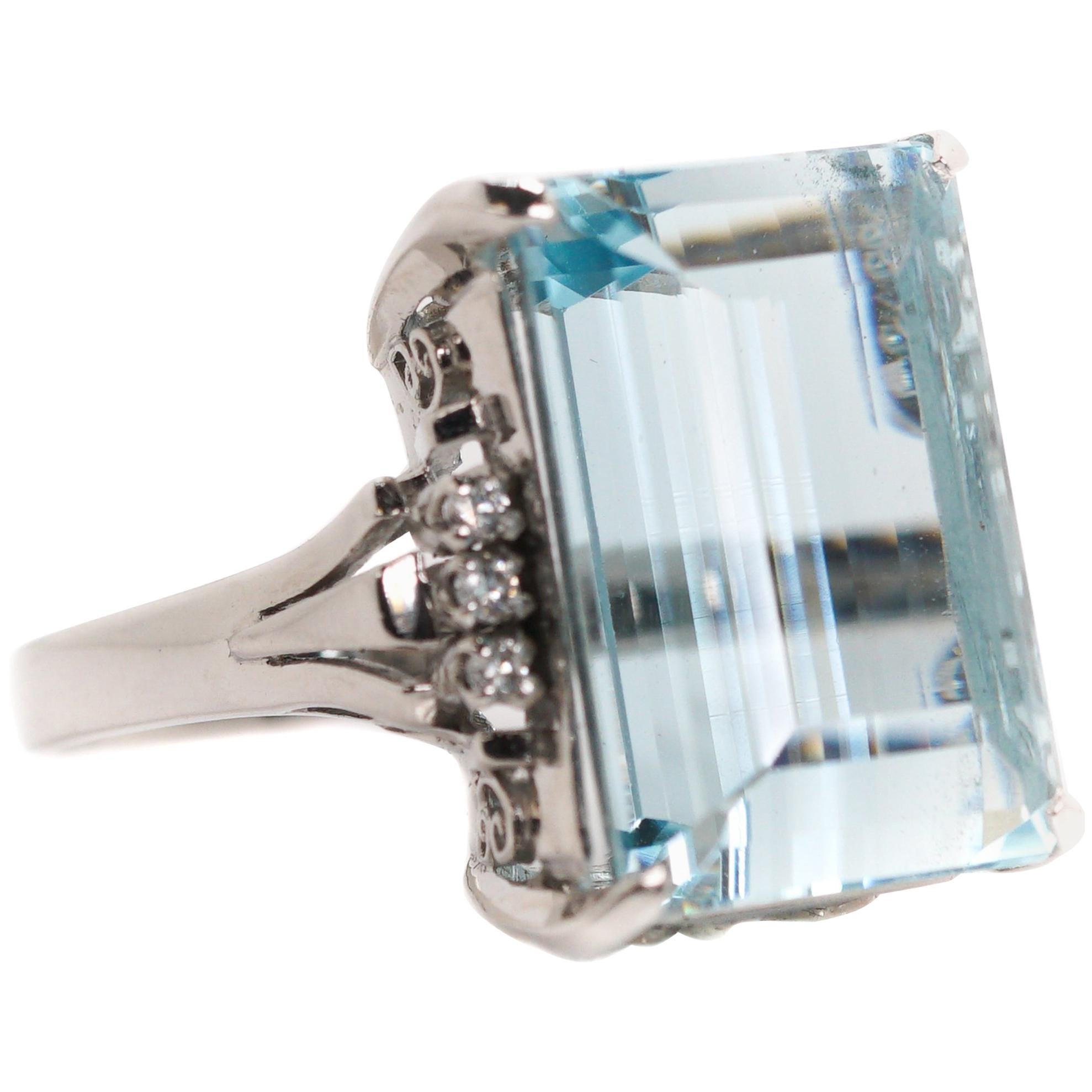 17.21 Carat Aquamarine and Diamond Cathedral Platinum Ring