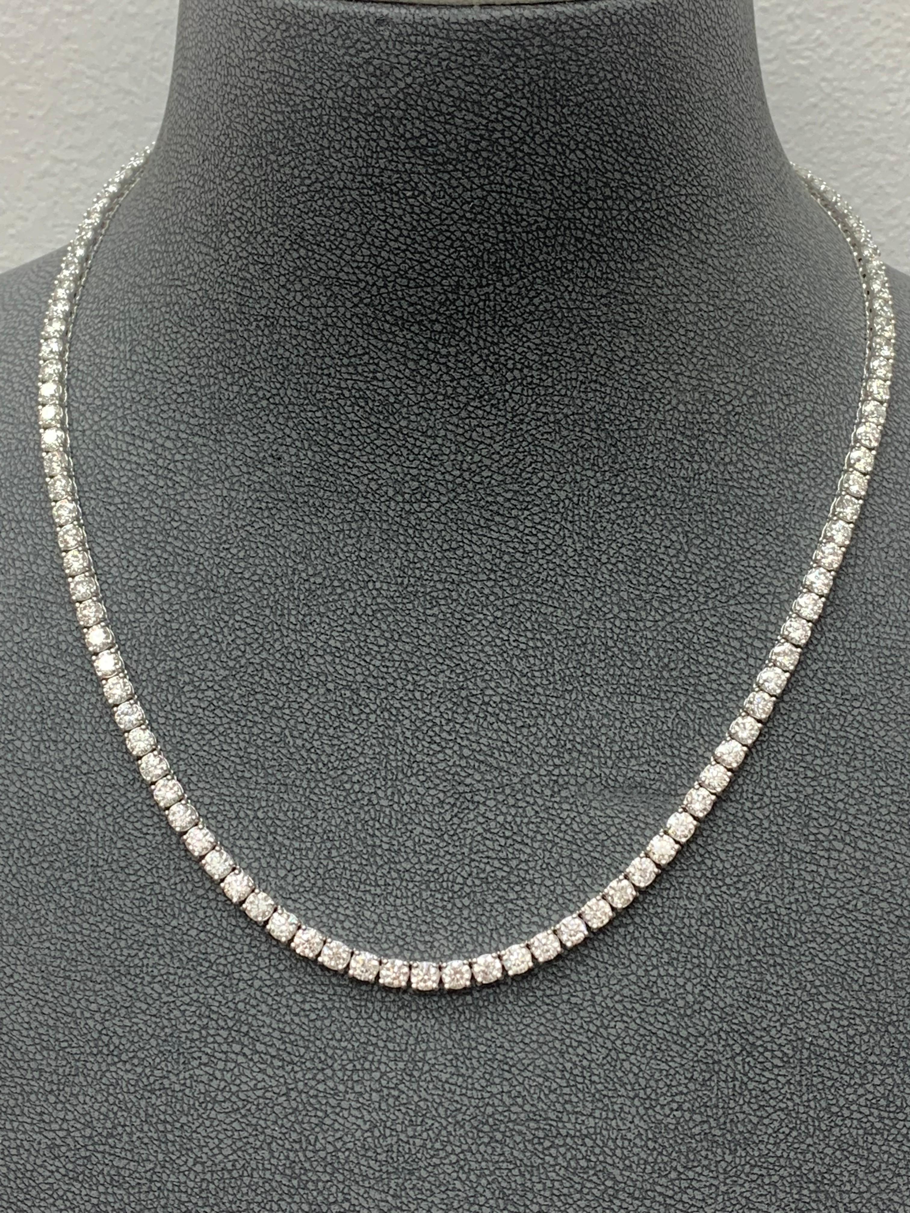 Modern 17.21 Carat Diamond Tennis Necklace in 14K White Gold For Sale