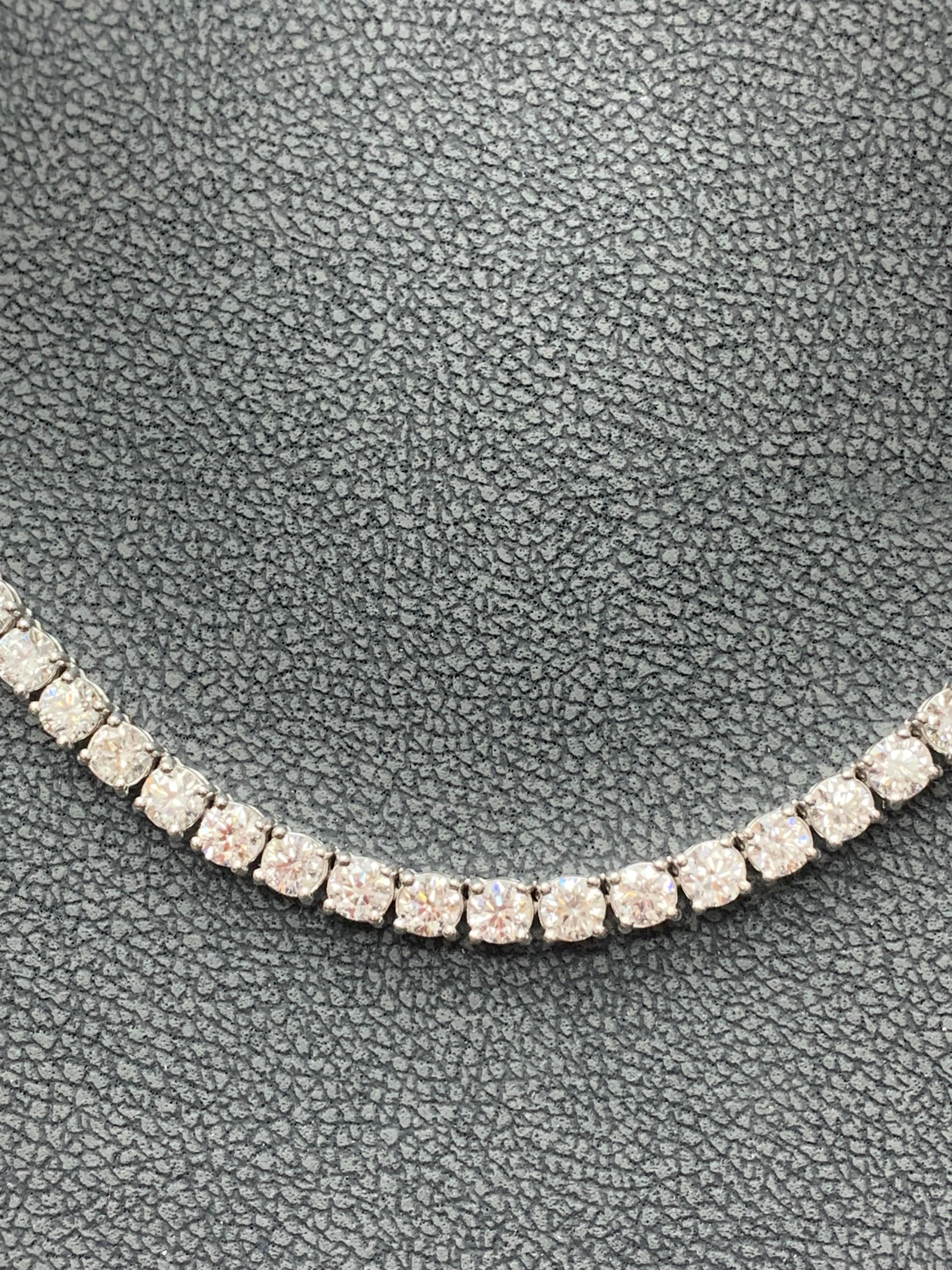 Brilliant Cut 17.21 Carat Diamond Tennis Necklace in 14K White Gold For Sale