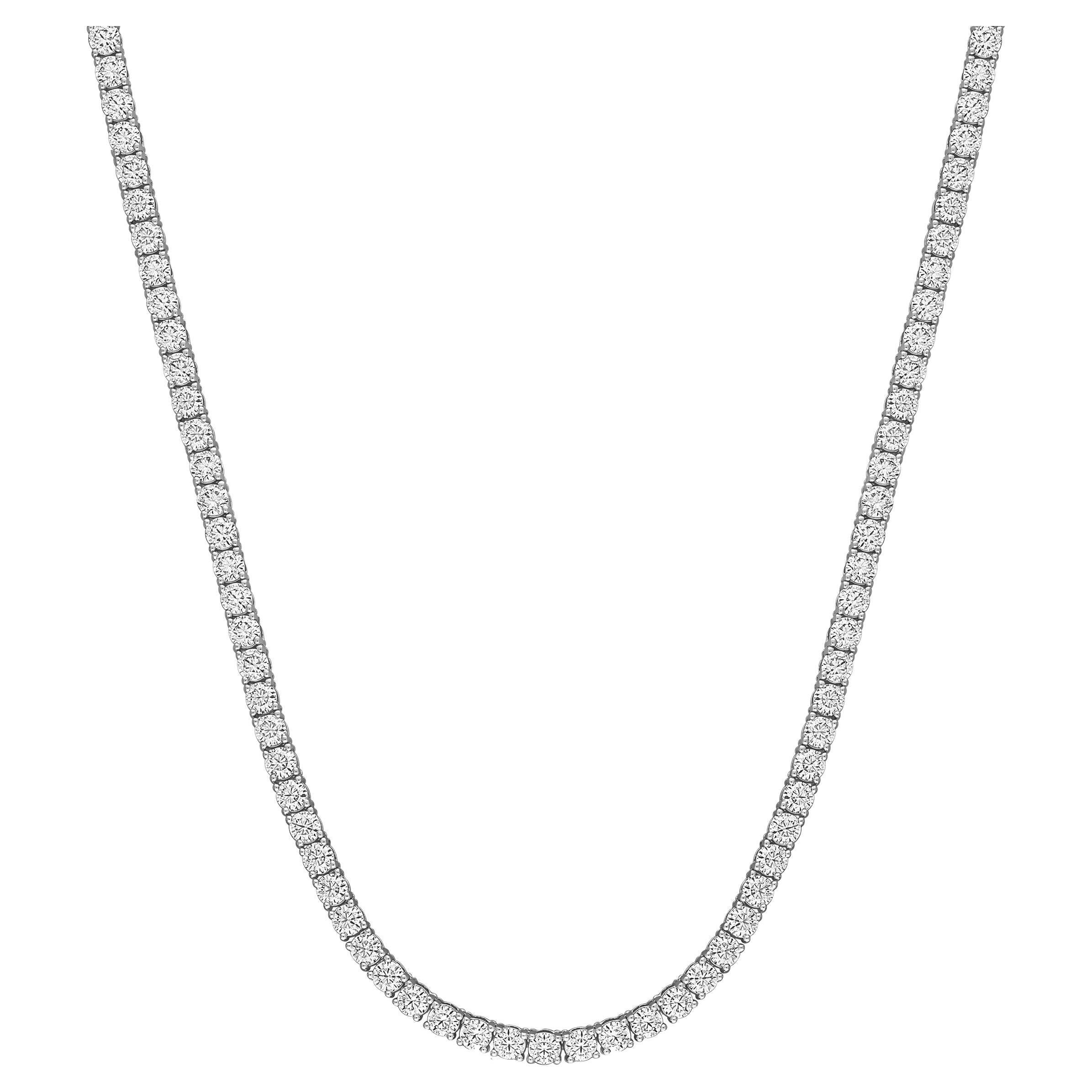 17.21 Carat Diamond Tennis Necklace in 14K White Gold For Sale