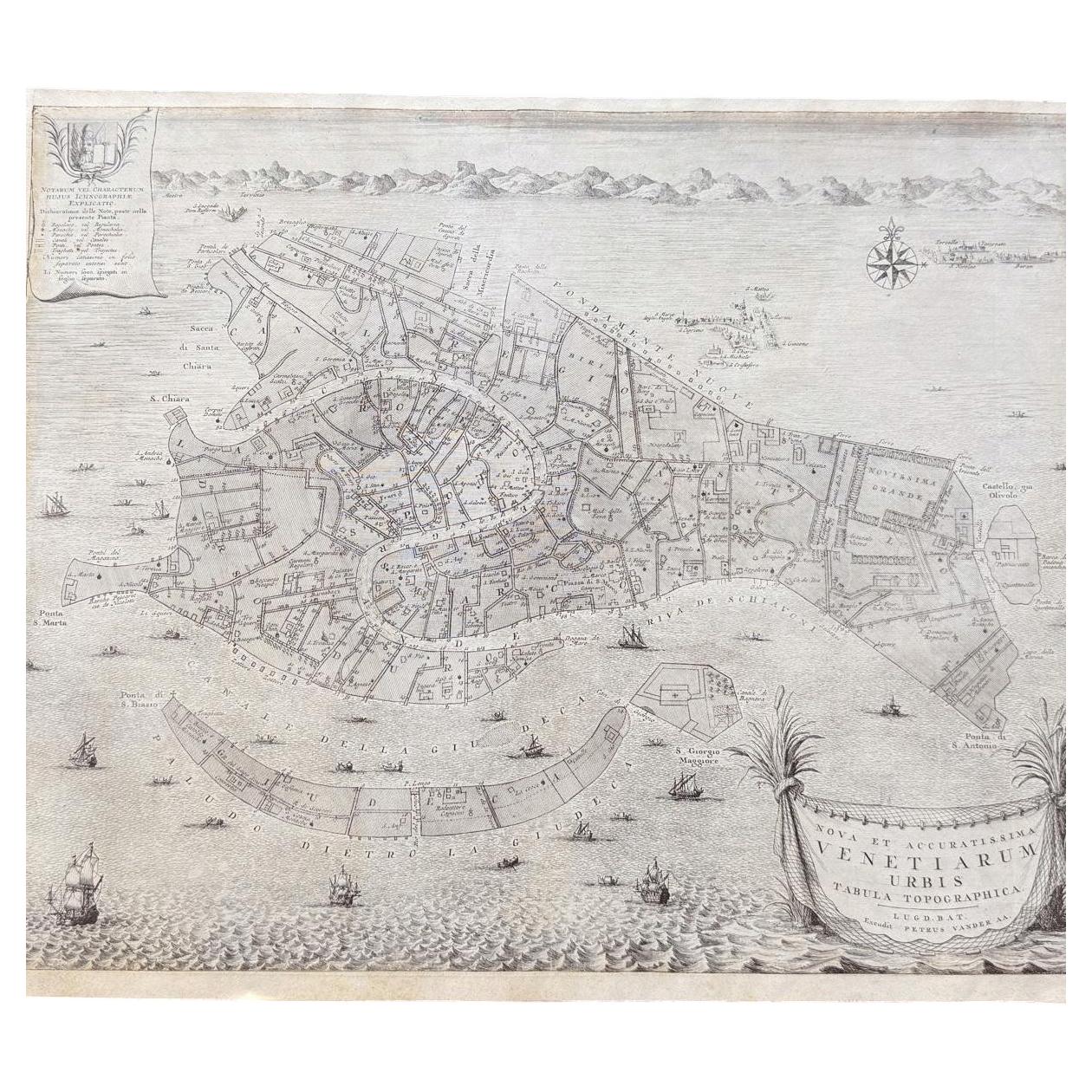 1722 Mapa antiguo de Venecia por Petrus van der Aa, Papel detallado