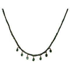 17.22 Carat Diamond Bead Chain in 18K Gold with Tsavorite Pears