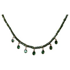 17.22 Carat Diamond Bead Chain in 18K Gold with Tsavorite Pears