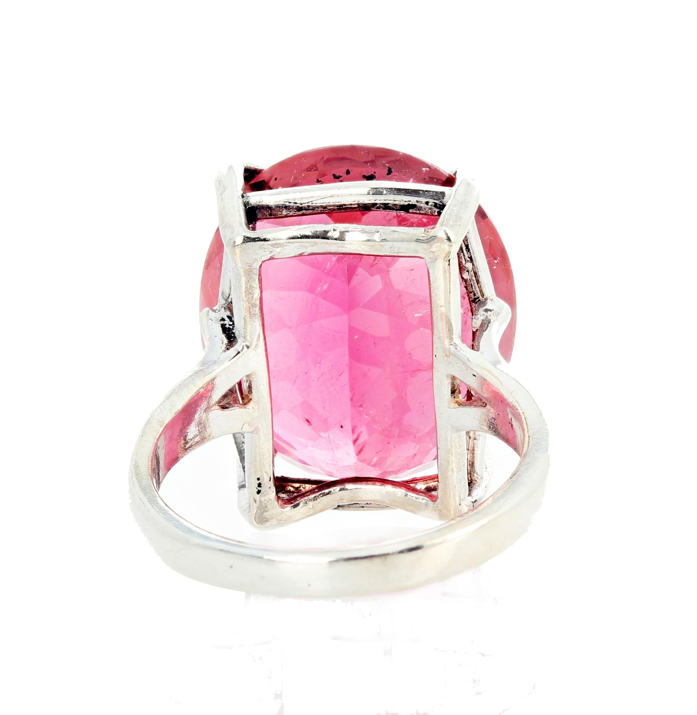 Women's or Men's AJD GORGEOUS 17.22 Cts Pink Solitaire Oval Tourmaline Sterling Silver Ring For Sale