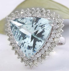 17.22 Carat Natural Very Nice Looking Aquamarine and Diamond 14K Solid White