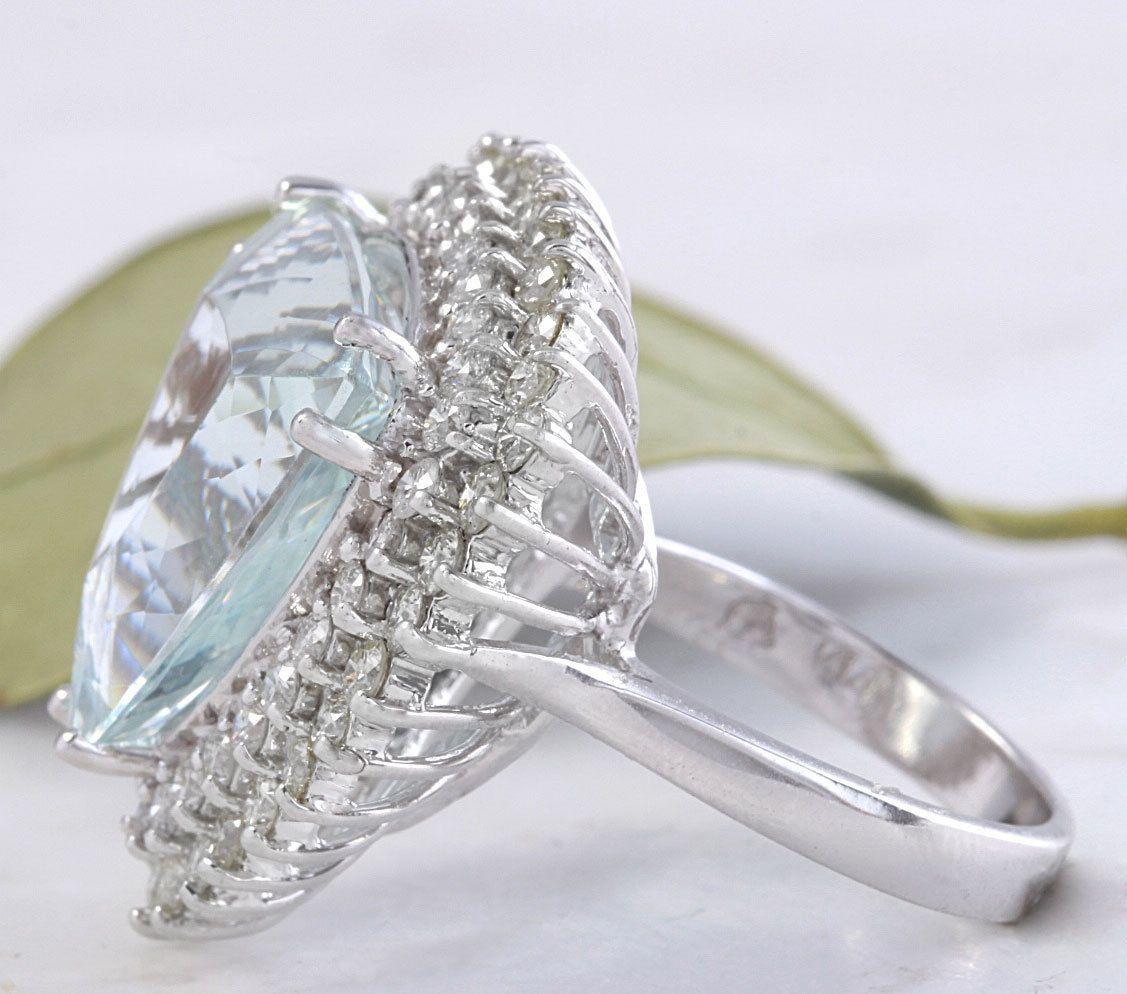 Taille rose Aigue-marine naturelle de 17,22 carats de très belle apparence et diamant blanc massif 14 carats en vente