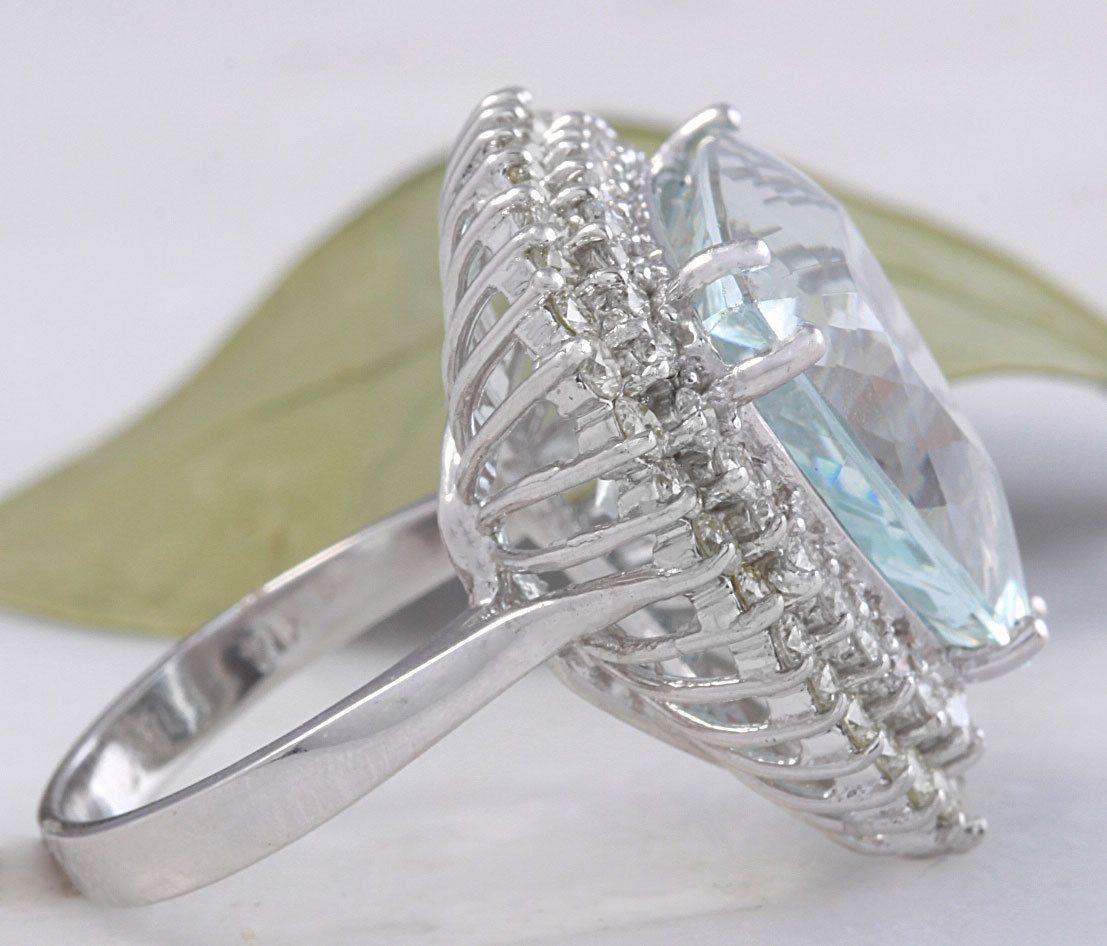 Aigue-marine naturelle de 17,22 carats de très belle apparence et diamant blanc massif 14 carats Neuf - En vente à Los Angeles, CA
