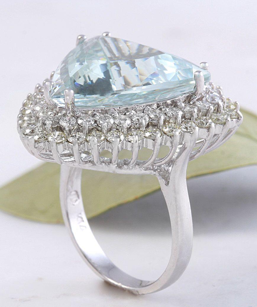Aigue-marine naturelle de 17,22 carats de très belle apparence et diamant blanc massif 14 carats en vente 1