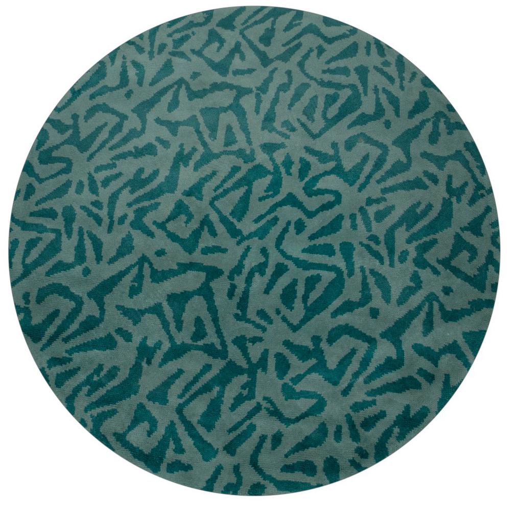 Tapis circulaire Kubeo en laine tuftée à la main II en vert forêt en vente